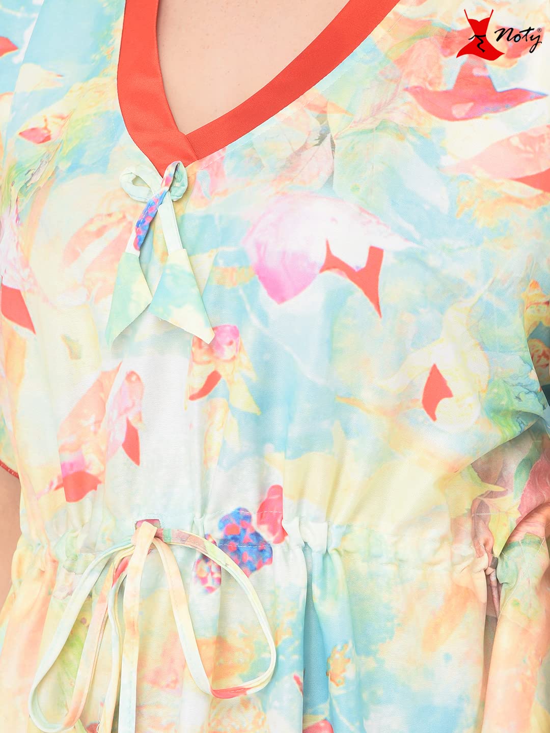 Noty ยฎ Women's Kaftan Nighty | Digital Print | Sarena Fabric | V Shaped Neck Nightwear | Nightdress for Girl