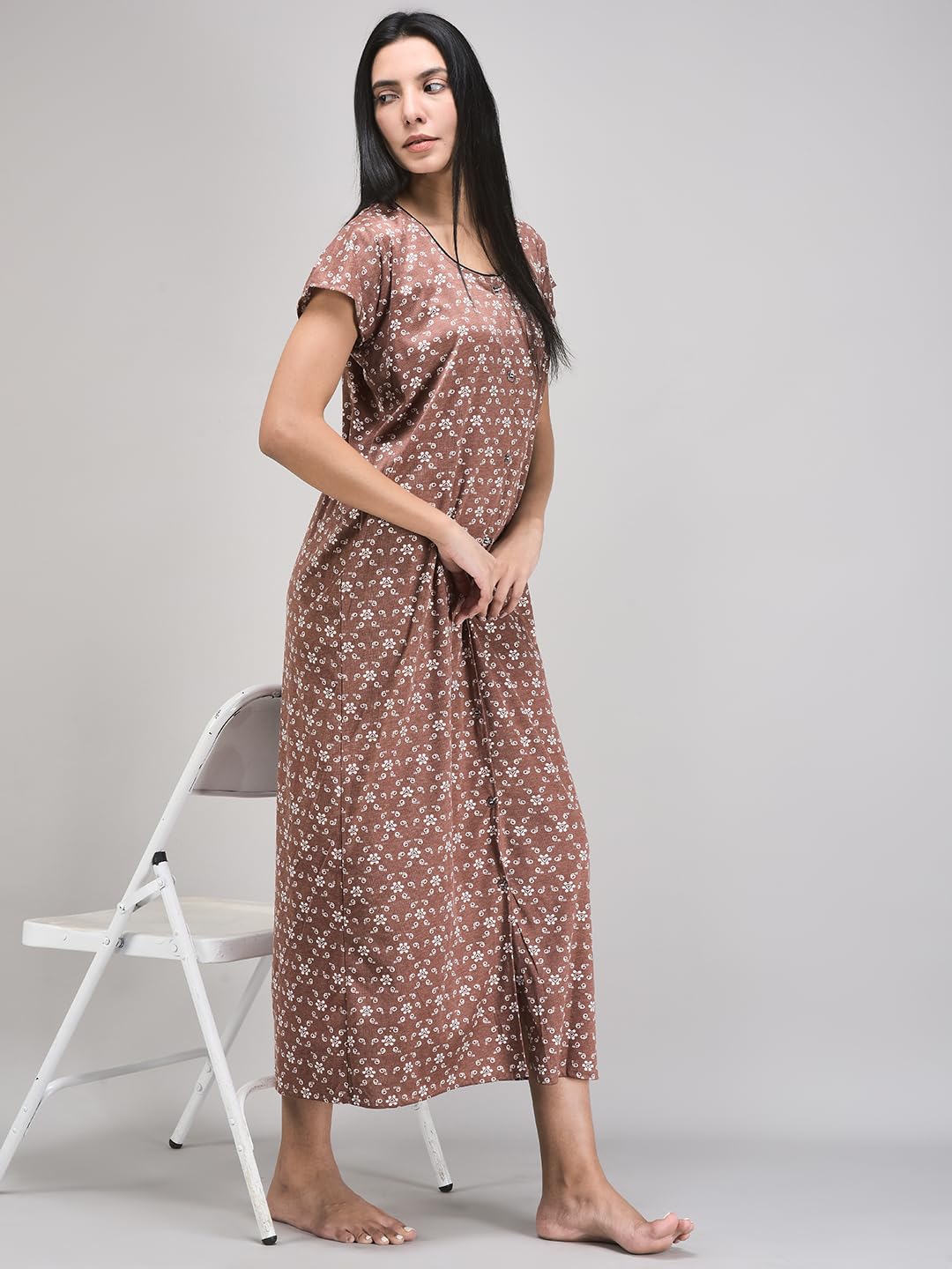 Noty® Women's- Maternity/Hospital/Delivery Gown- Poly Viscose Knits Fabric- Front Open | Printed | Round Neck with Button Closure | Pocket | Full Sleeves