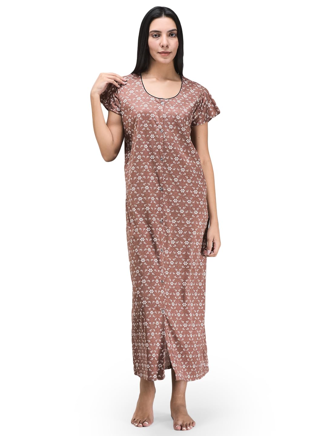 Noty® Women's- Maternity/Hospital/Delivery Gown- Poly Viscose Knits Fabric- Front Open | Printed | Round Neck with Button Closure | Pocket | Full Sleeves