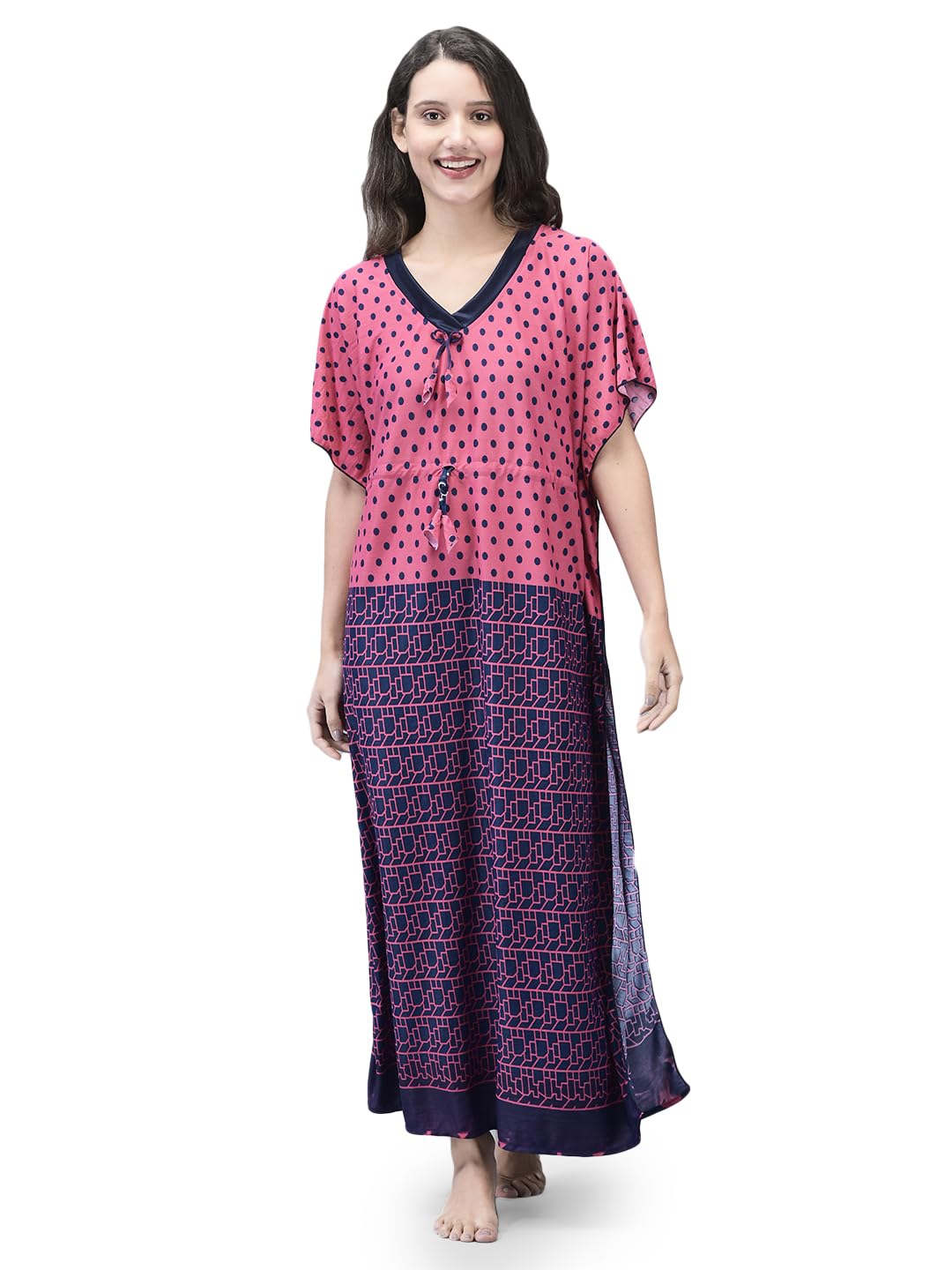 Noty ® Women's Kaftan Nighty | Printed Maxi | Sarena Fabric | Short Slevees Nightie | Nightgown for Girls & Women