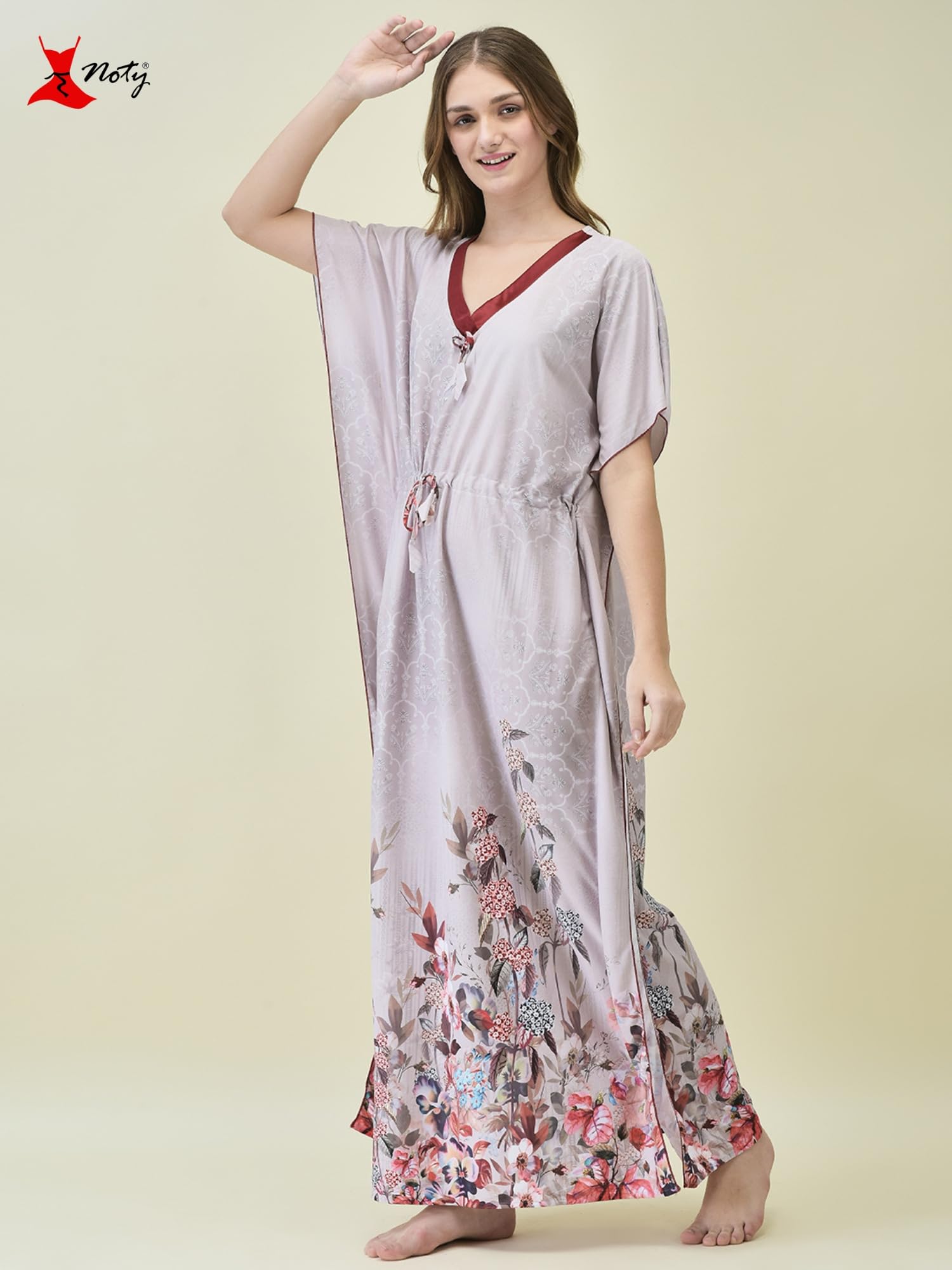 Noty ยฎ Women's Kaftan Nighty | Digital Print | Sarena Fabric | V Shaped Neck Nightwear | Nightdress for Girl