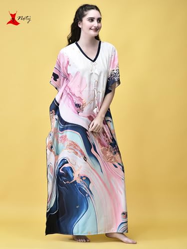 Noty ยฎ Women's Kaftan Nighty | Digital Print | Sarena Fabric | V Shaped Neck Nightwear | Nightdress for Girl