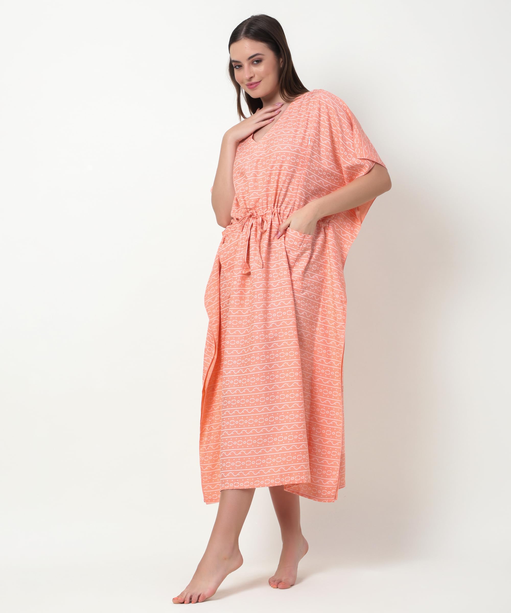 Noty® Women's-Printed Rayon Maternity & Nursing Kaftan with Both Side Zippers and Pockets | Soft & Breathable Feeding Nightwear Dress