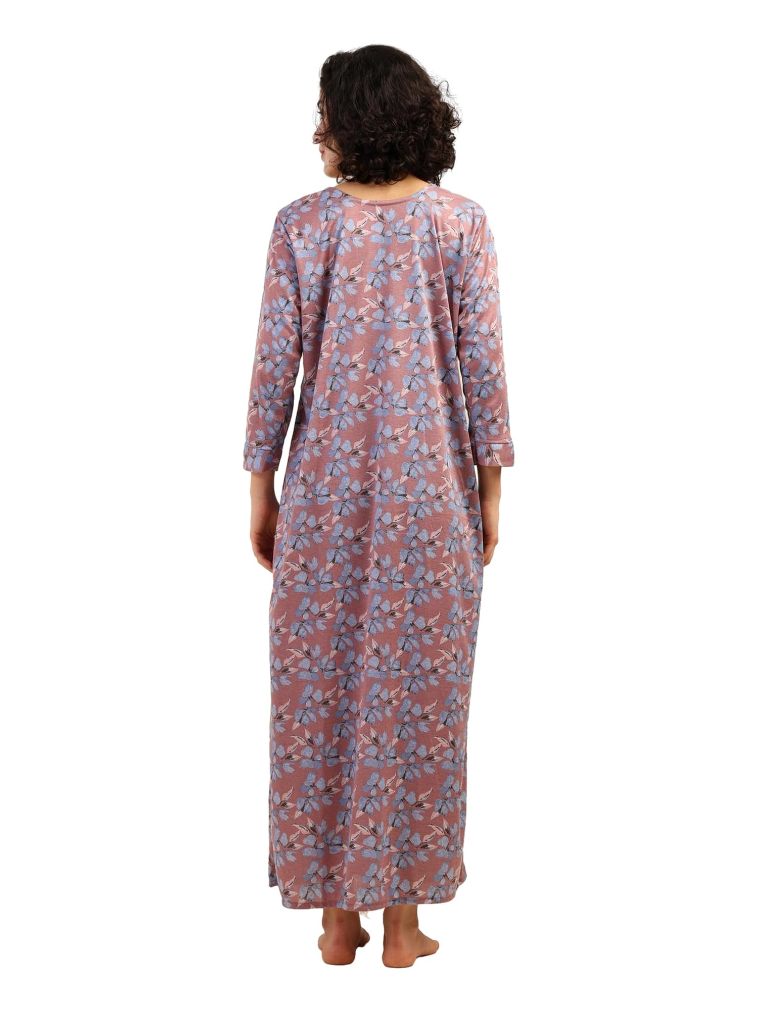 Noty® Women's- Nighty | Maxi | Gown- Poly Viscose Knits Fabric- Embroidery, Full Sleeves, Zip Closure