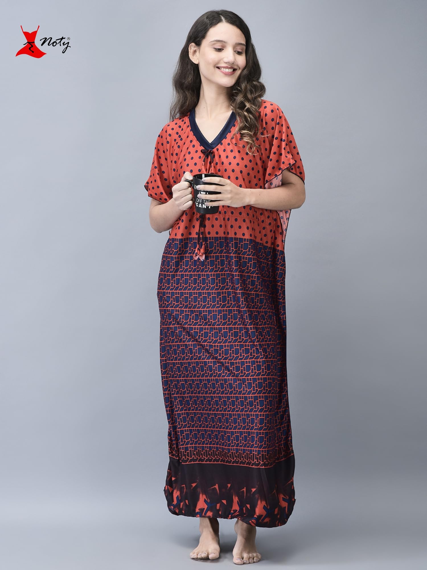 Noty ® Women's Kaftan Nighty | Printed Maxi | Sarena Fabric | Short Slevees Nightie | Nightgown for Girls & Women