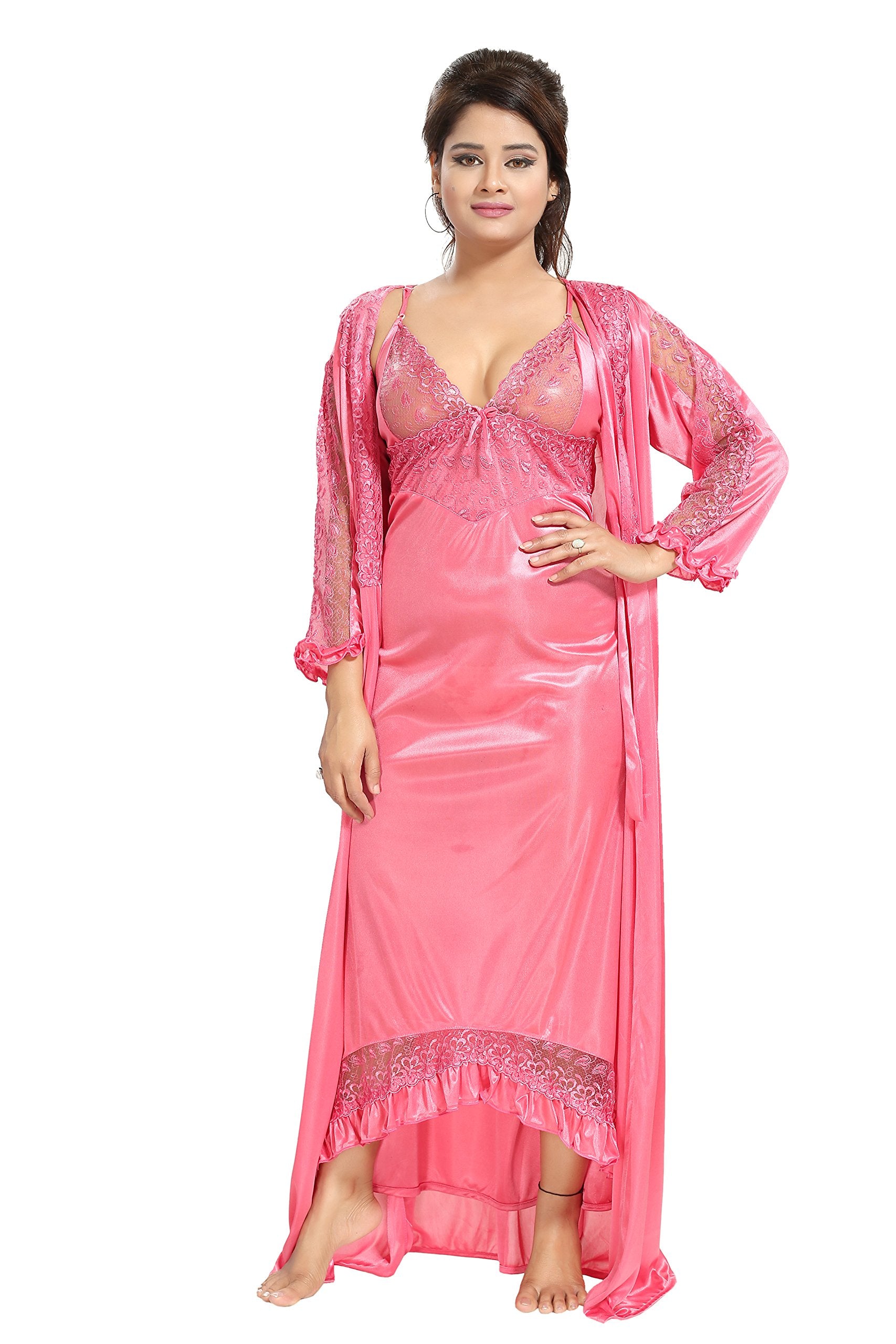 Noty Women's Satin Solid Maxi Nighty (Pack of 2)