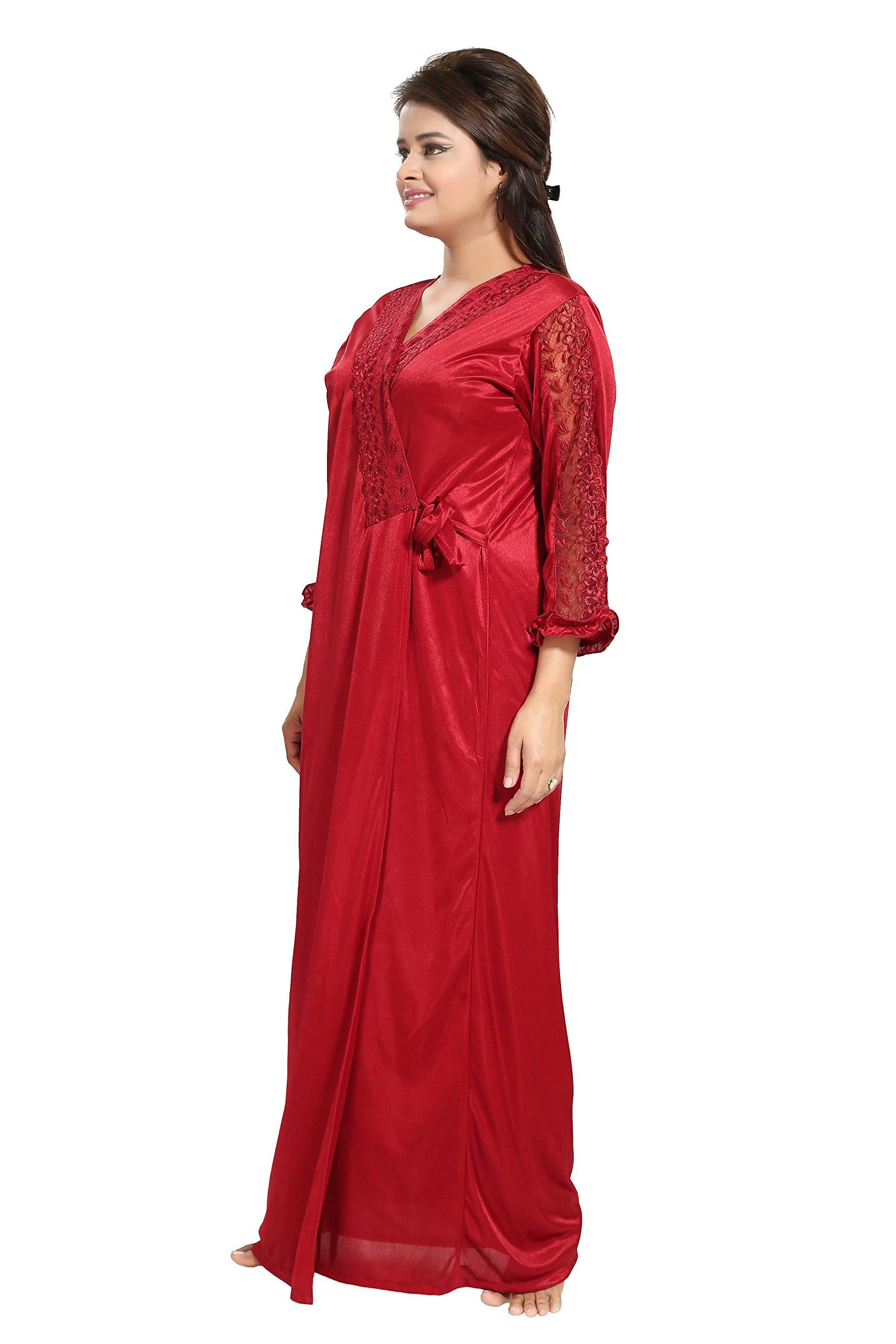 Noty Women's Satin Solid Maxi Nighty (Pack of 2)