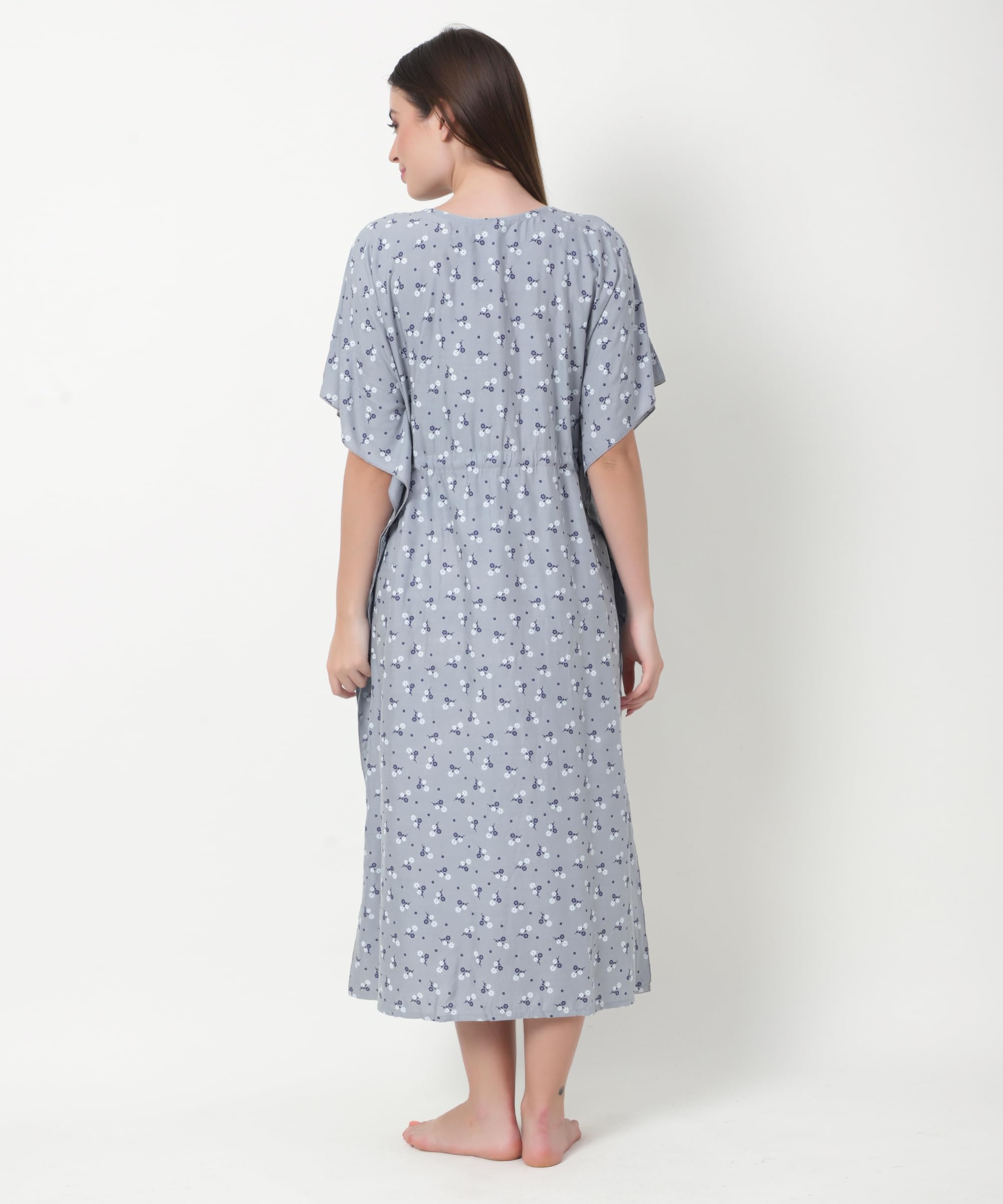 Noty® Women's-Printed Rayon Maternity & Nursing Kaftan with Both Side Zippers and Pockets | Soft & Breathable Feeding Nightwear Dress