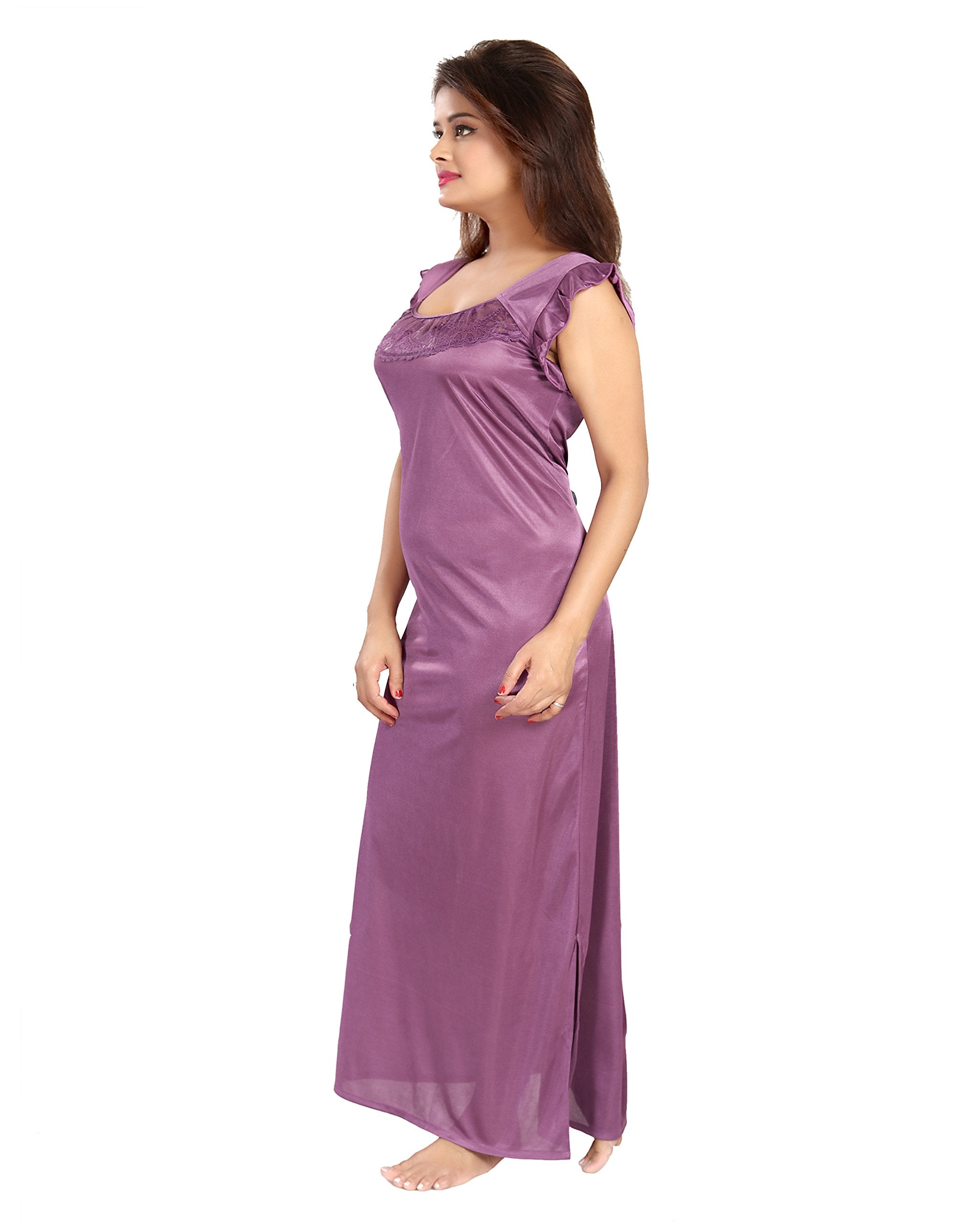 Noty Women's Satin Plain/Solid Nightwear Set Pack of 4