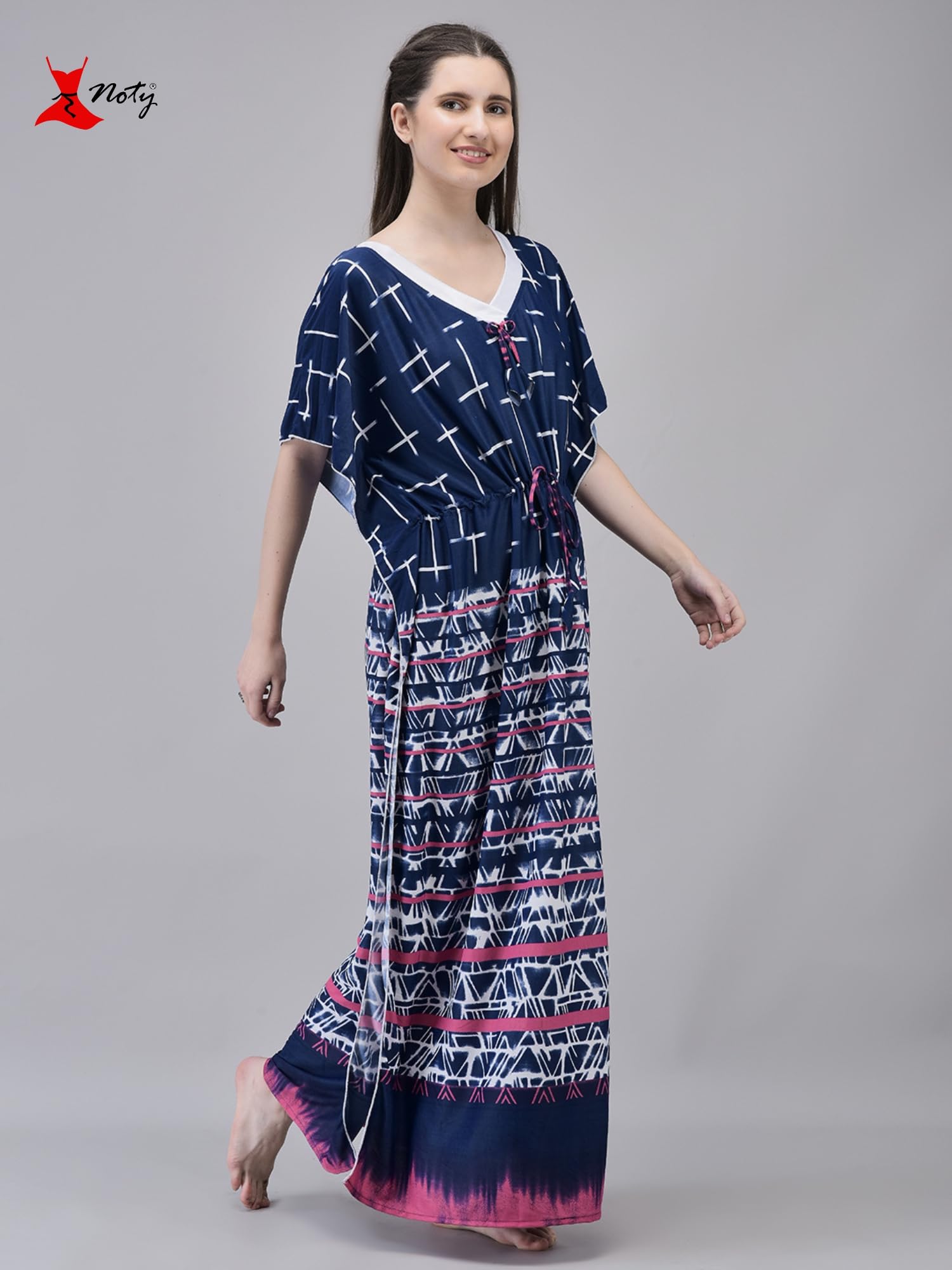 Noty ® Women's Kaftan Nighty | Printed Maxi | Sarena Fabric | Short Slevees Nightie | Nightgown for Girls & Women