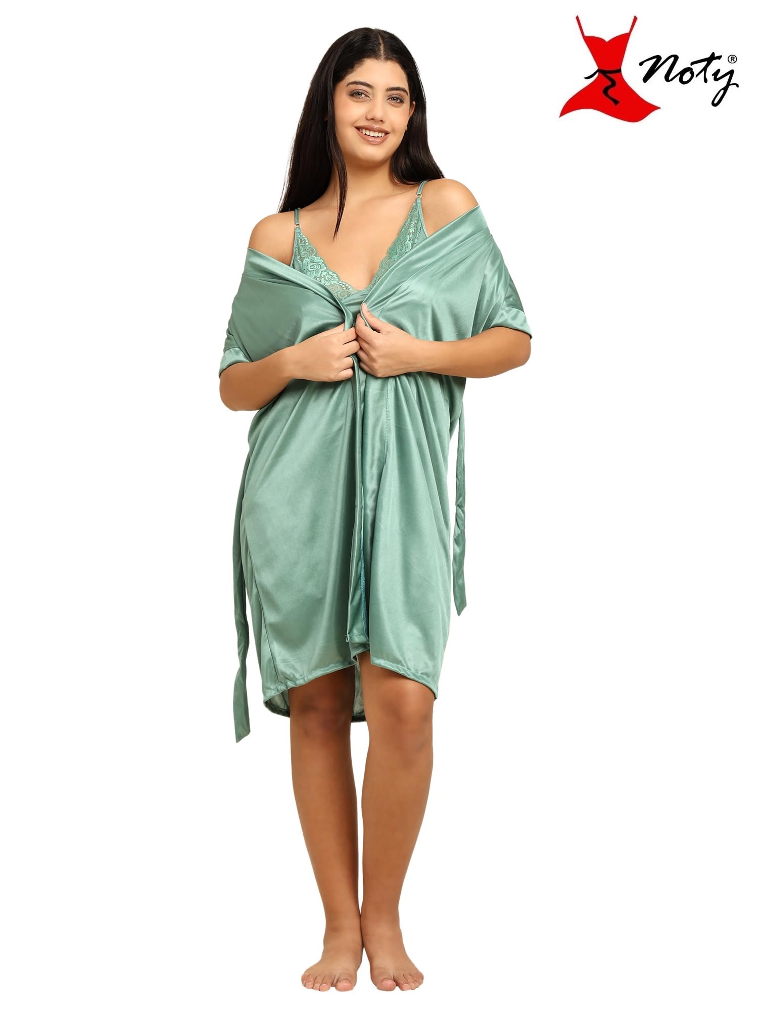 Noty ® Women's- 3 Pc Hot & Sexy Nightwear Set- Satin - Sexy Lace Chemise with Robe