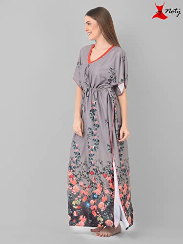 Noty ยฎ Women's Kaftan Nighty | Digital Print | Sarena Fabric | V Shaped Neck Nightwear | Nightdress for Girl