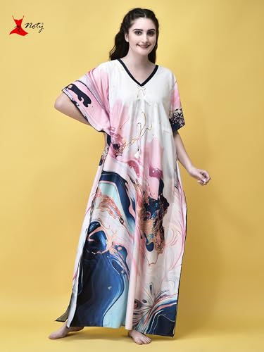 Noty ยฎ Women's Kaftan Nighty | Digital Print | Sarena Fabric | V Shaped Neck Nightwear | Nightdress for Girl