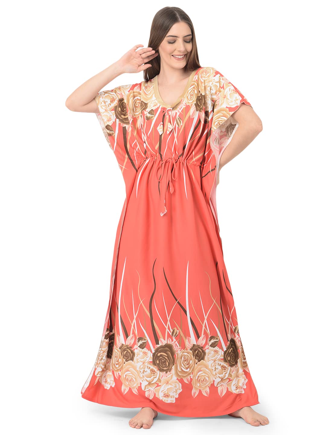 Noty ® Women's Kaftan Nighty | Printed Maxi | Sarena Fabric | Short Slevees Nightie | Nightgown for Girls & Women