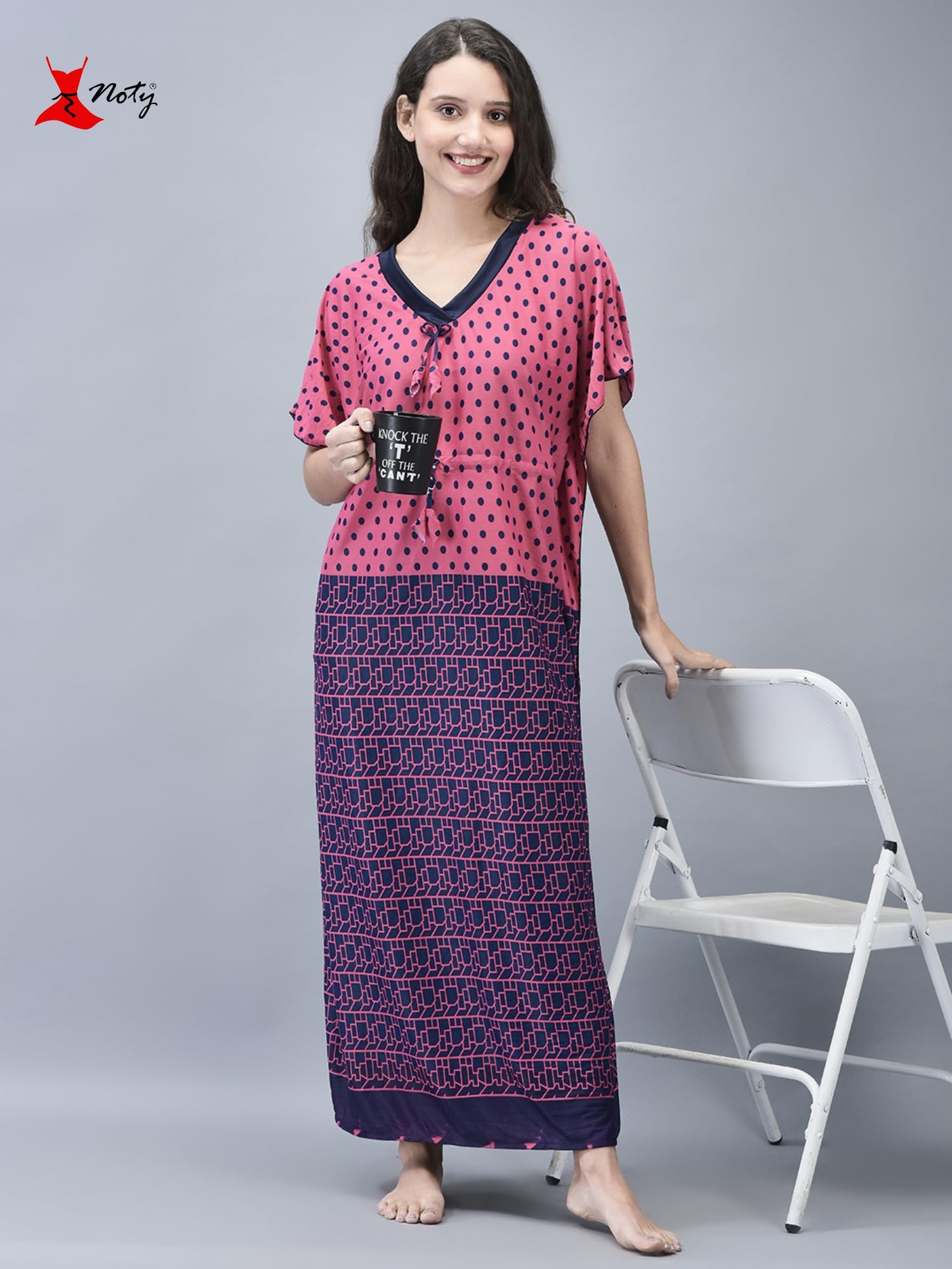 Noty ® Women's Kaftan Nighty | Printed Maxi | Sarena Fabric | Short Slevees Nightie | Nightgown for Girls & Women