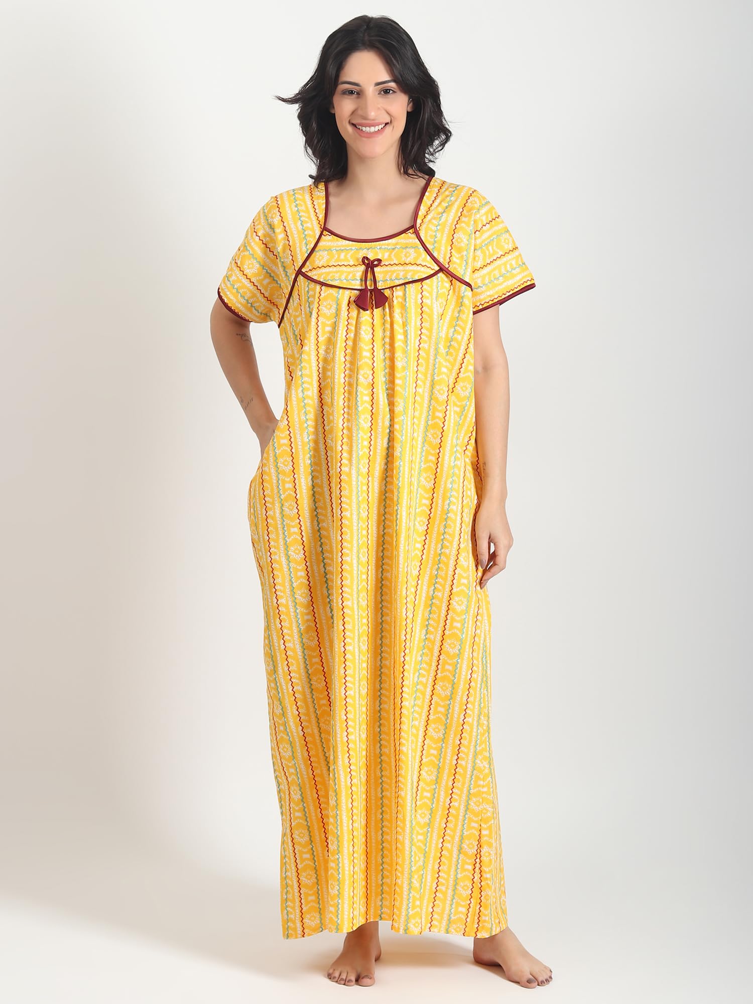 Noty ® Women's- Cotton Nighty| Short Sleeves | Night Wear | Maxi for Women | U Shaped Neck - Cotton Fabric- Jaipuri Print