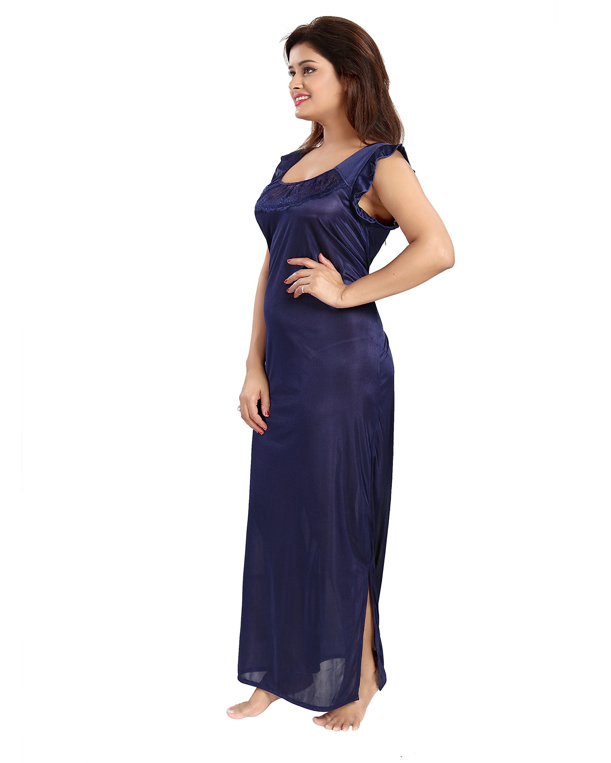 Noty ® Women's- 4 Pc- Nighty Set | Maxi | Robe |Gown- Satin Fabric- 4 Pc- Nighty with Robe and Night Suit