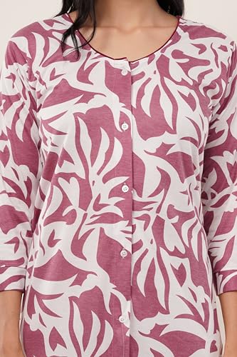 Noty® Women's- Maternity/Hospital/Delivery Gown- Poly Viscose Knits Fabric- Front Open | Printed | Round Neck with Button Closure | Pocket | Full Sleeves