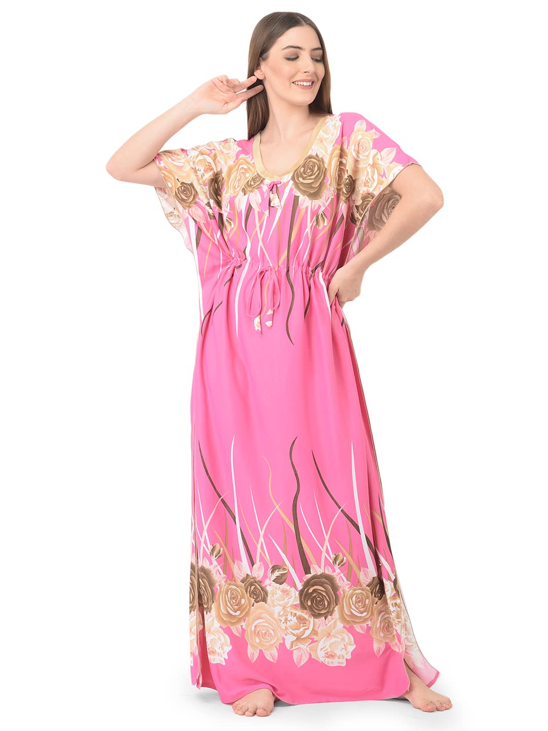 Noty ® Women's Kaftan Nighty | Printed Maxi | Sarena Fabric | Short Slevees Nightie | Nightgown for Girls & Women