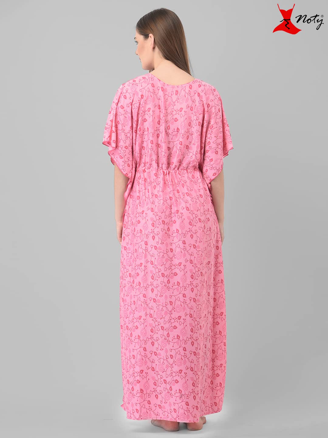 Noty Women's Soft Cotton Kaftan Maxi Nightgown Nighty Nightdress Nightwear -V-Neck- Floral