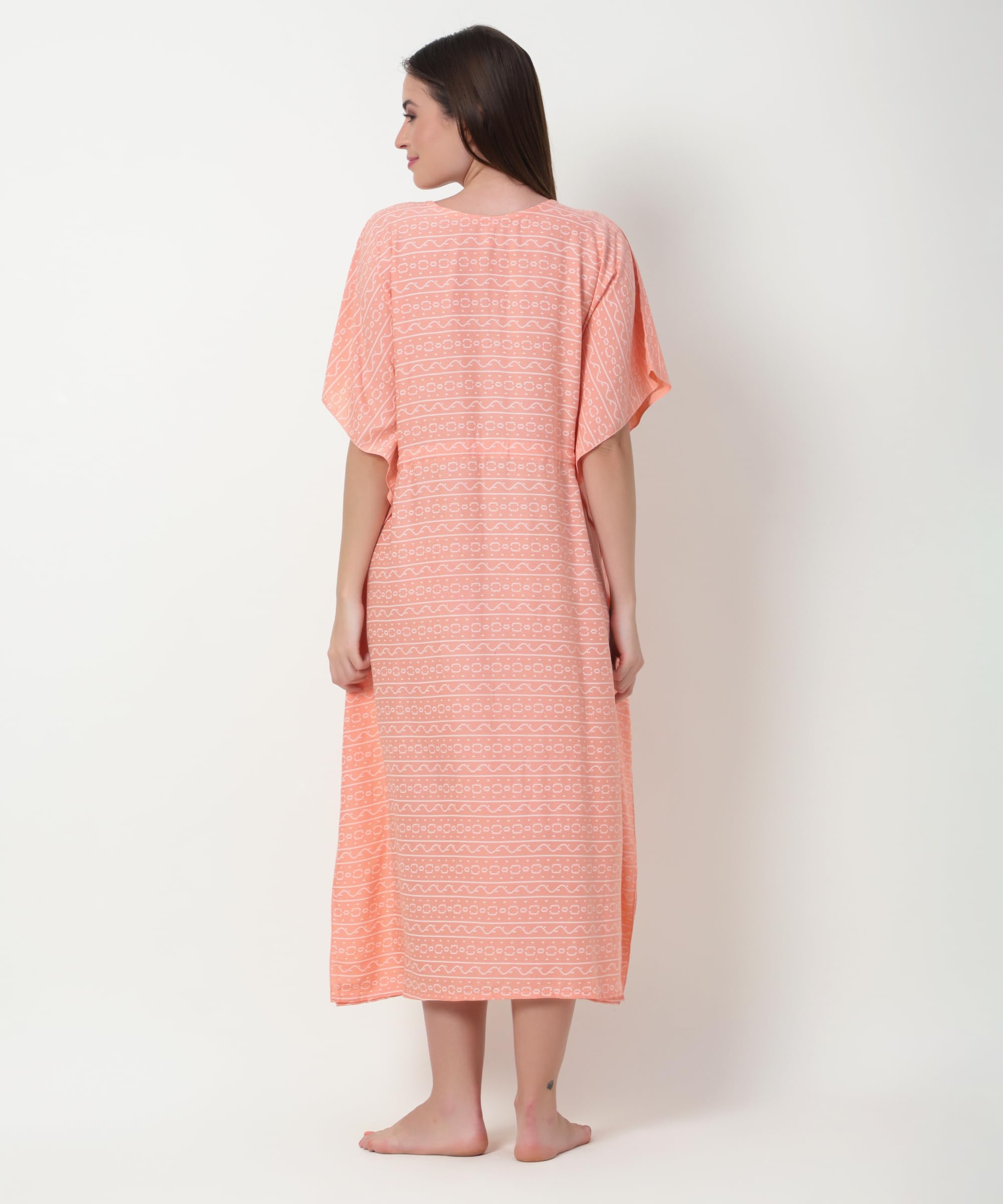 Noty® Women's-Printed Rayon Maternity & Nursing Kaftan with Both Side Zippers and Pockets | Soft & Breathable Feeding Nightwear Dress