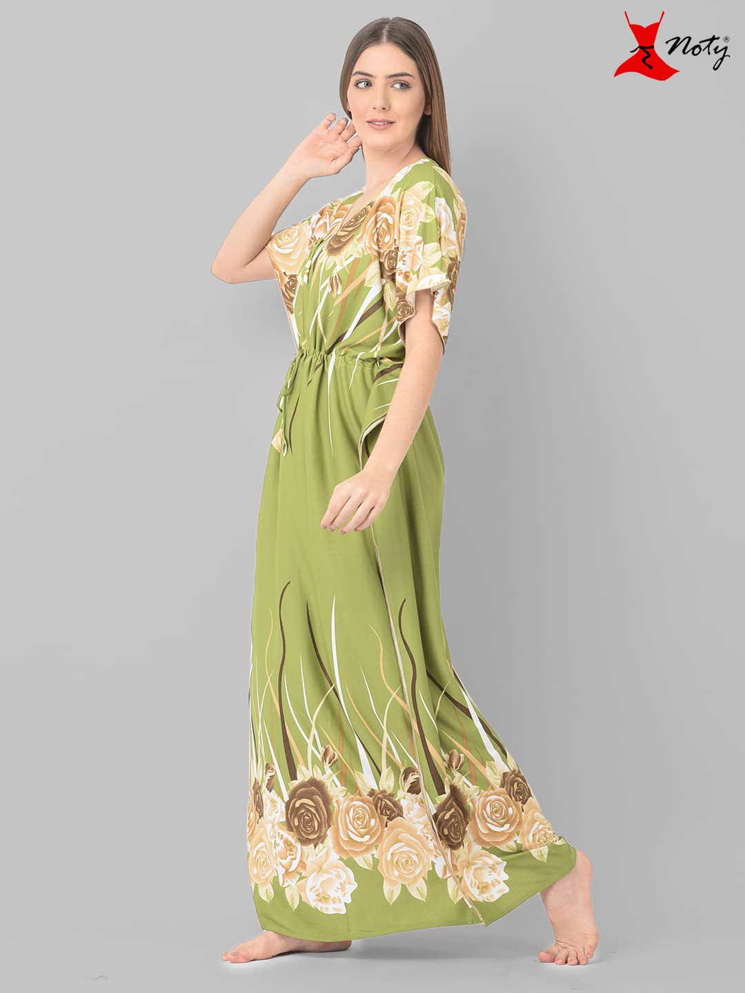 Noty ® Women's Kaftan Nighty | Printed Maxi | Sarena Fabric | Short Slevees Nightie | Nightgown for Girls & Women