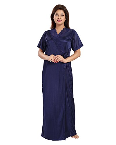 Noty Women's Satin Solid Capri Nightwear Set Pack of 7 (Navy Blue, Free Size)