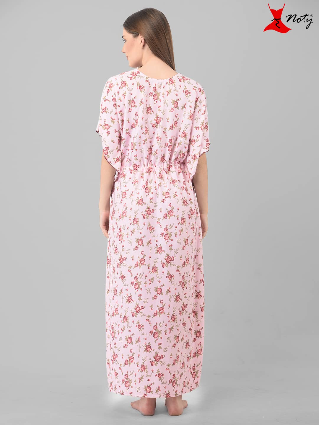 Noty Women's Soft Cotton Kaftan Maxi Nightgown Nighty Nightdress Nightwear -V-Neck- Floral