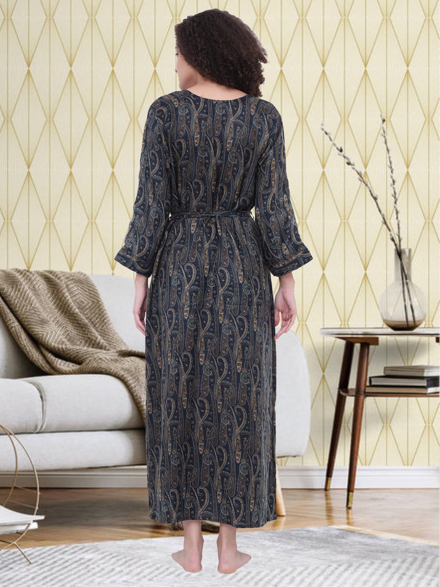 Noty® Women's Winter Nighty | Pashmina Blend | Full Sleeves |Embroidery Work On Neck with Zip Clousre | Maxi for Women