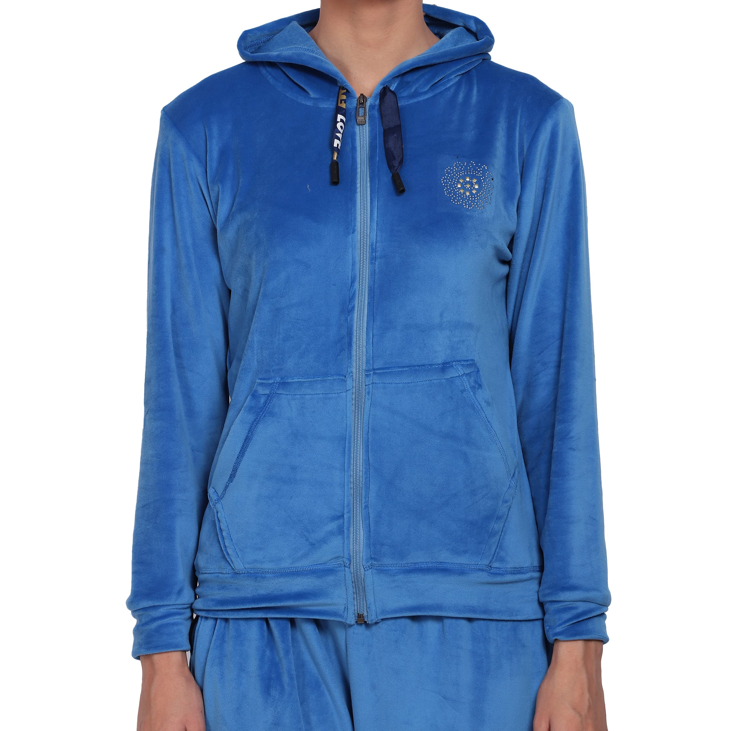 Noty® Night Suit Winter Velvet-Hoody with Zip-2 Side Pockets