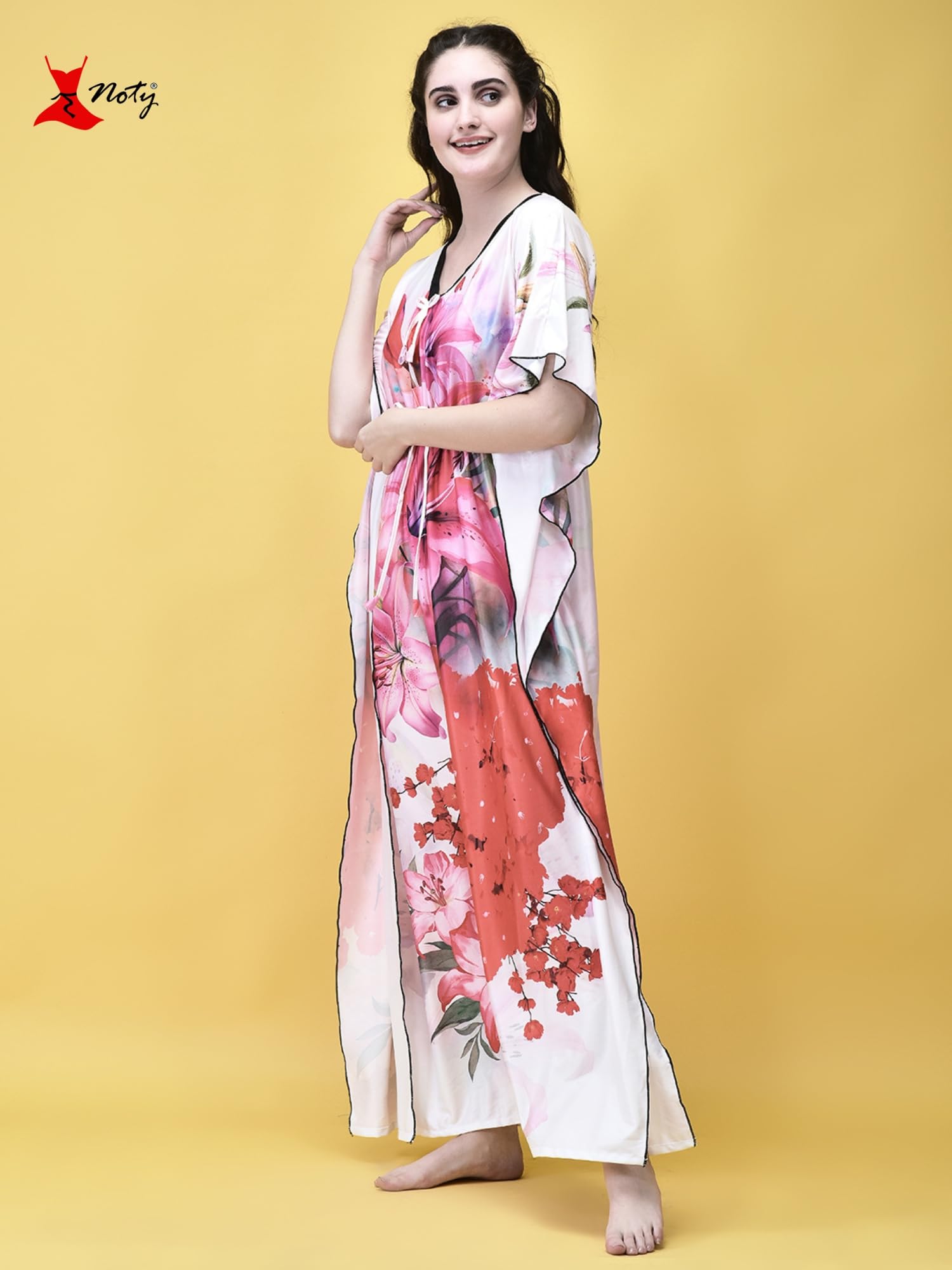 Noty ยฎ Women's Kaftan Nighty | Digital Print | Sarena Fabric | V Shaped Neck Nightwear | Nightdress for Girl