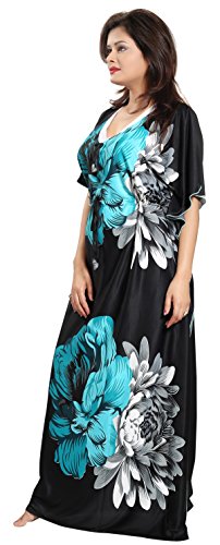 Noty Women's Kaftan Nighty | Serena Fabric | Floral Print Maxi | Short Sleeves | V Shaped Neck
