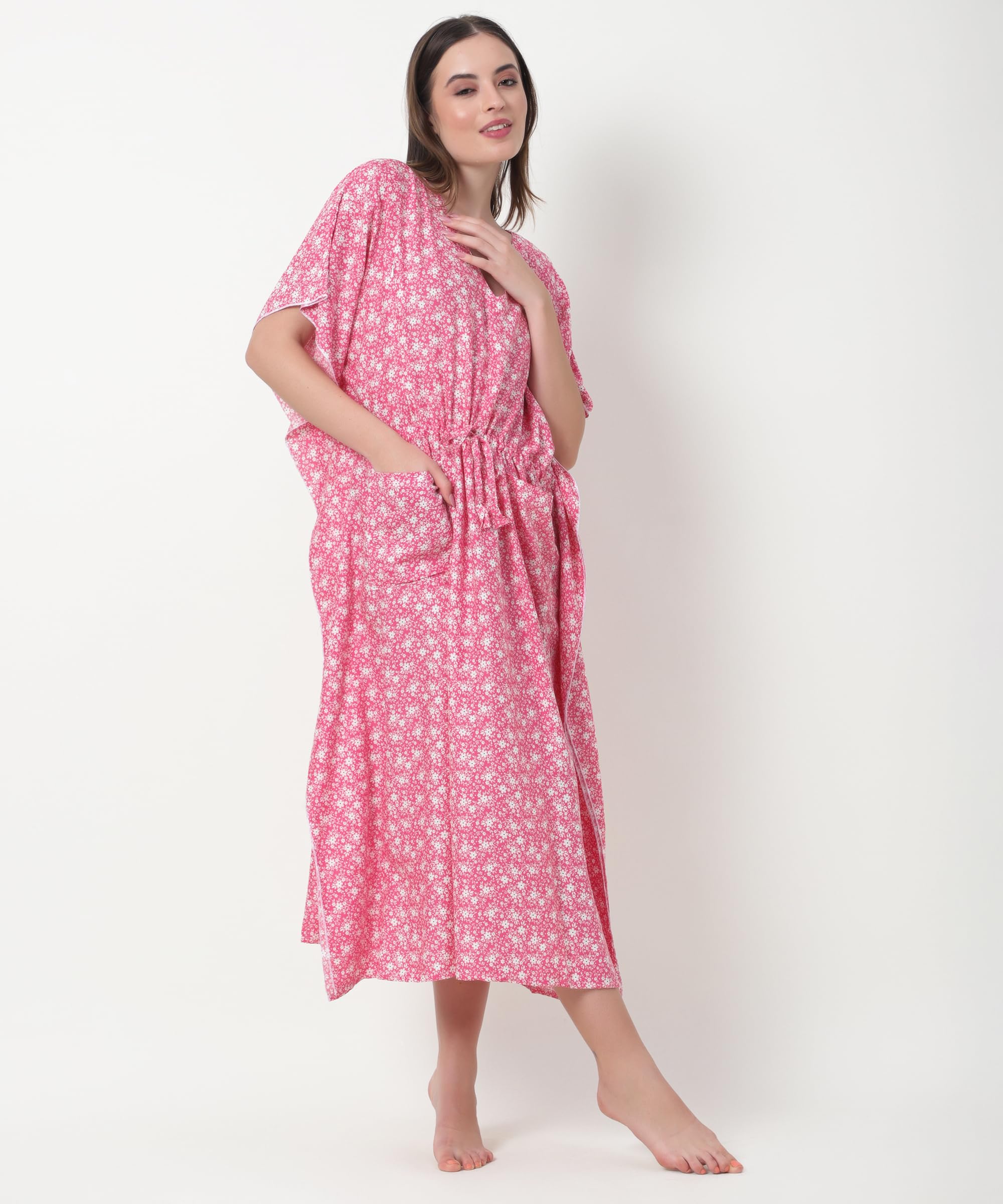 Noty® Women's-Printed Rayon Maternity & Nursing Kaftan with Both Side Zippers and Pockets | Soft & Breathable Feeding Nightwear Dress