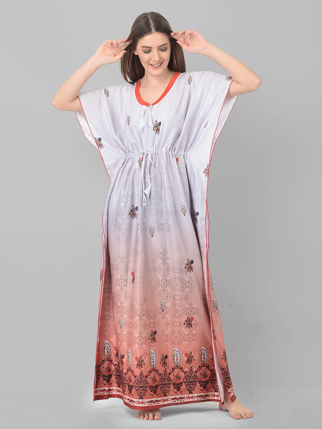 Noty ยฎ Women's Kaftan Nighty | Digital Print | Sarena Fabric | V Shaped Neck Nightwear | Nightdress for Girl