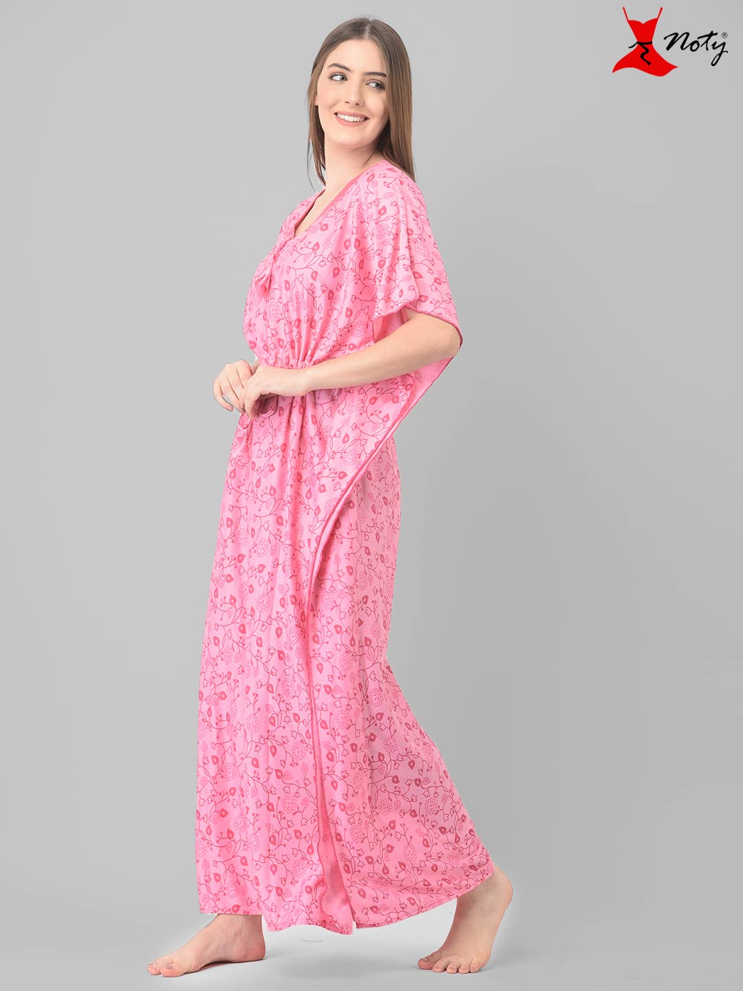 Noty Women's Soft Cotton Kaftan Maxi Nightgown Nighty Nightdress Nightwear -V-Neck- Floral