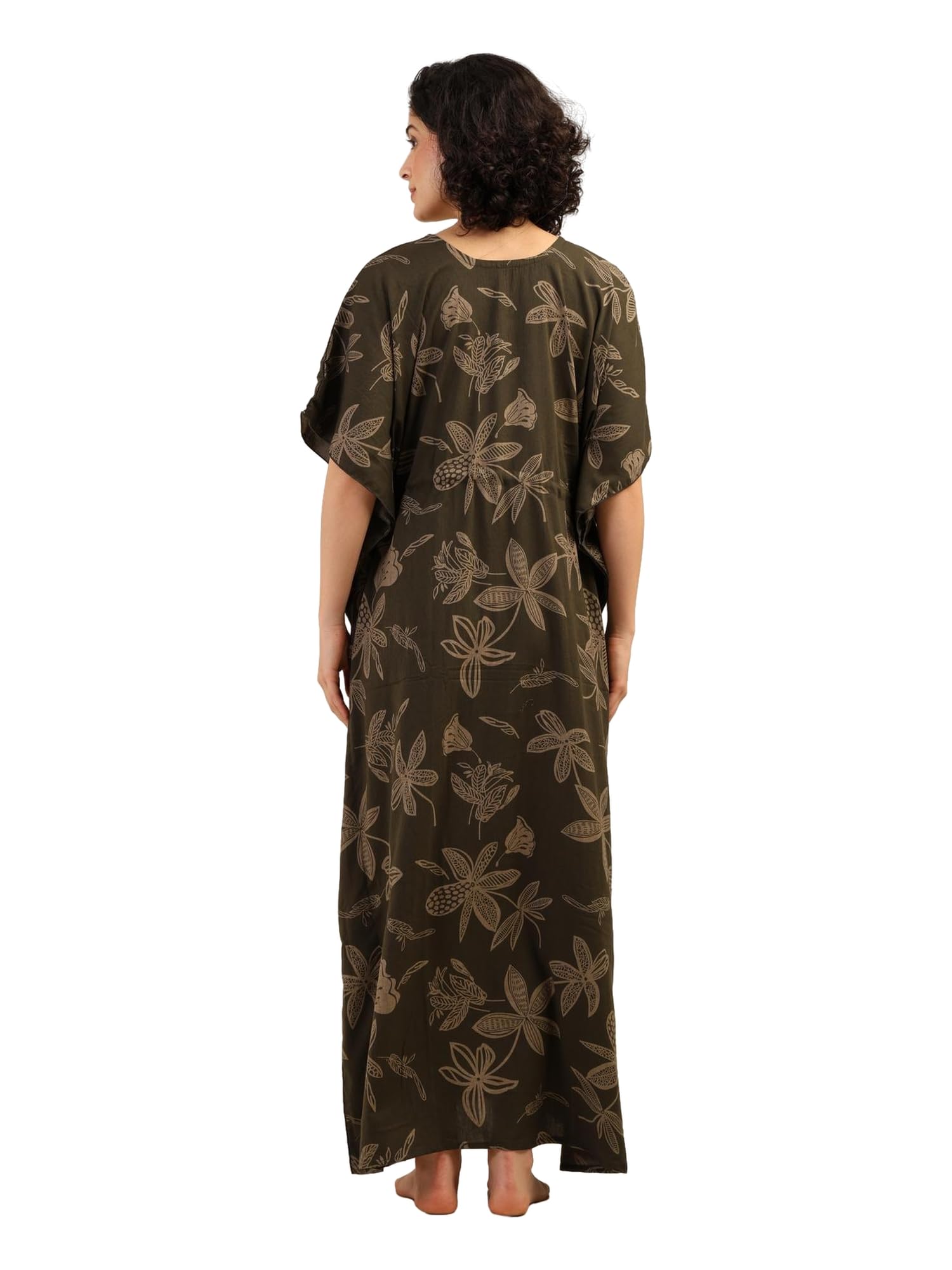 Noty® Women's- Kaftan | Maxi | Gown- 100% Pure Crush Cotton Fabric- V-Neck Floral Print