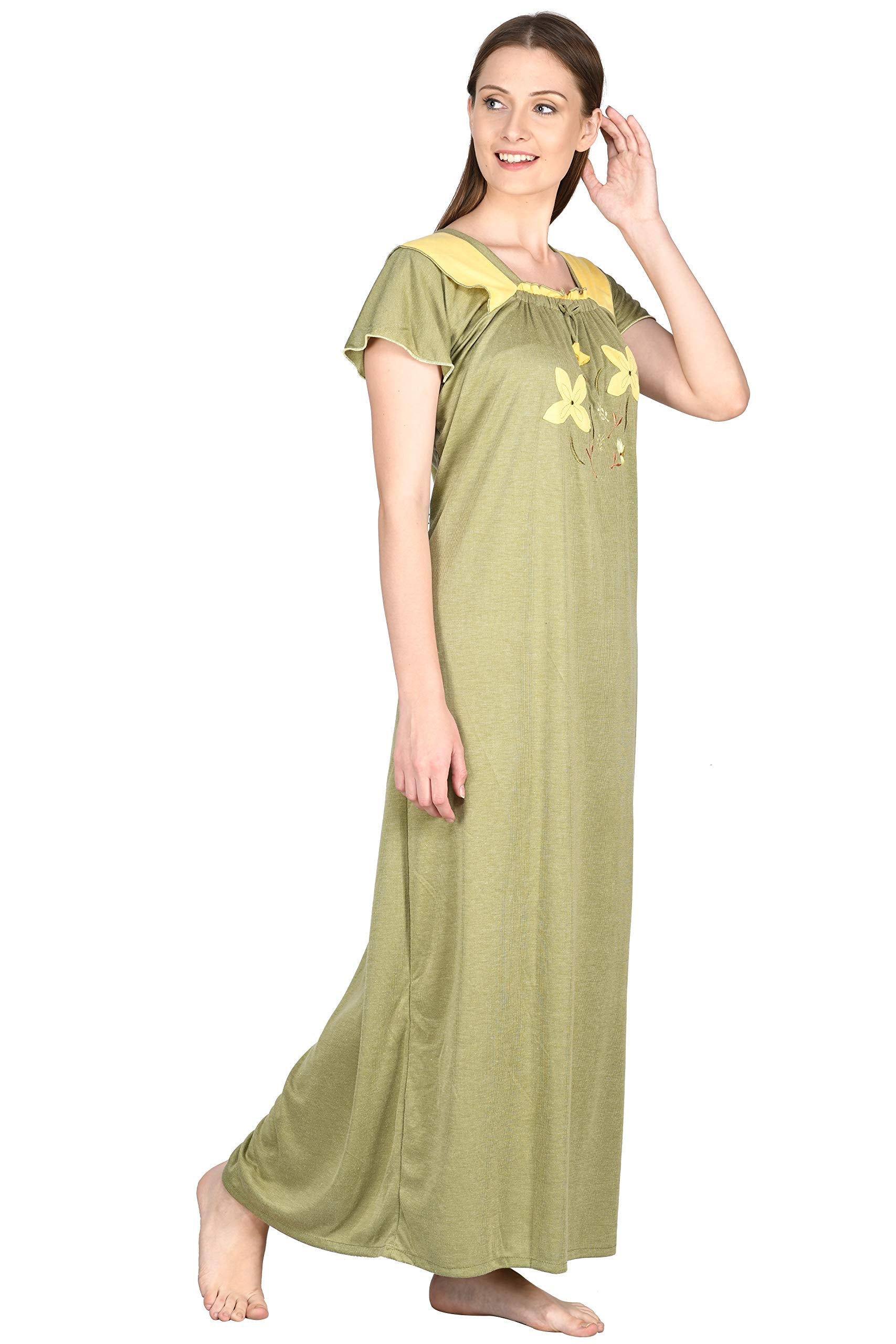 Noty- Women's Hosiery Cotton Blend Nighty | Soft Fabric | Short Sleeves Nighty