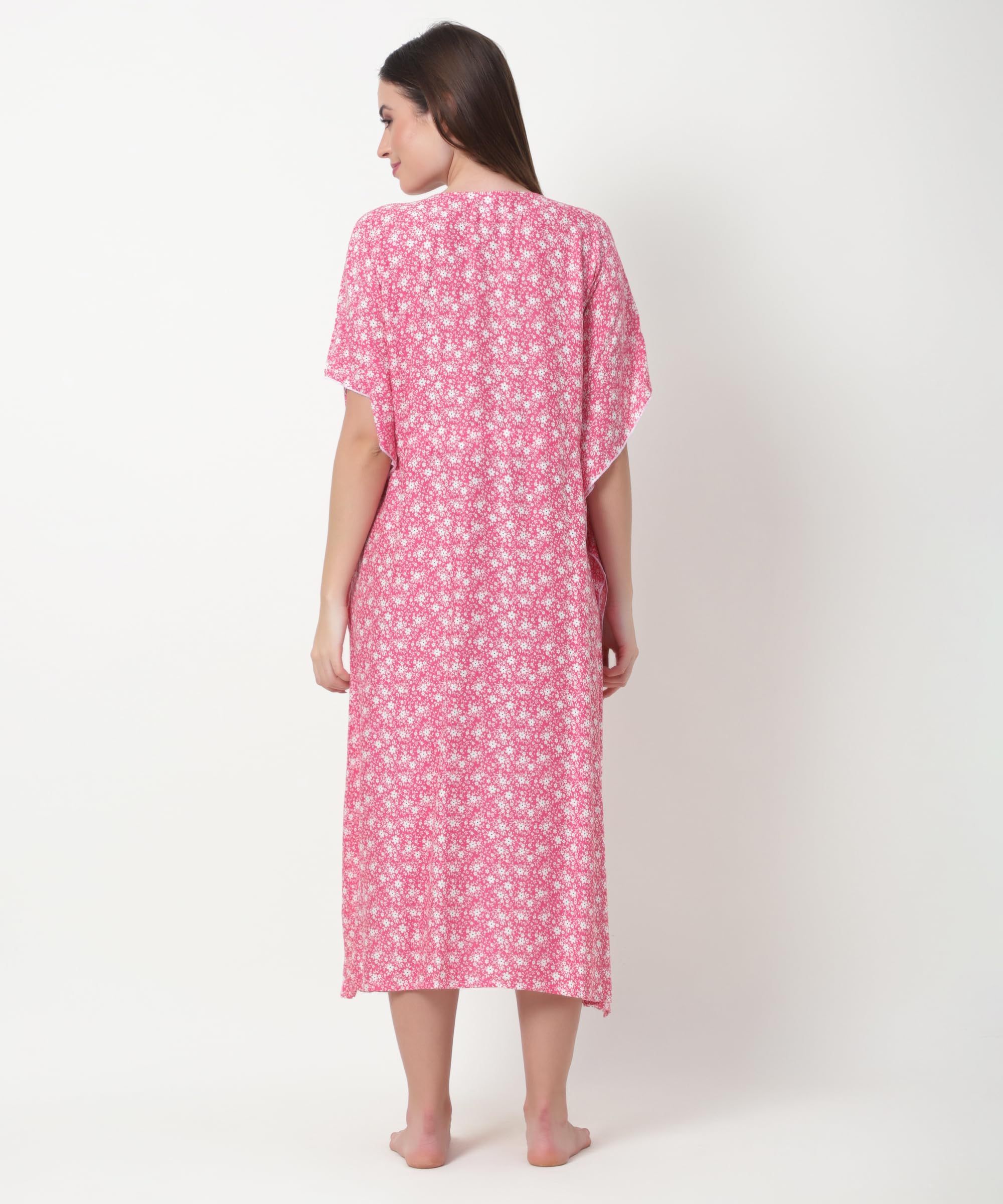 Noty® Women's-Printed Rayon Maternity & Nursing Kaftan with Both Side Zippers and Pockets | Soft & Breathable Feeding Nightwear Dress