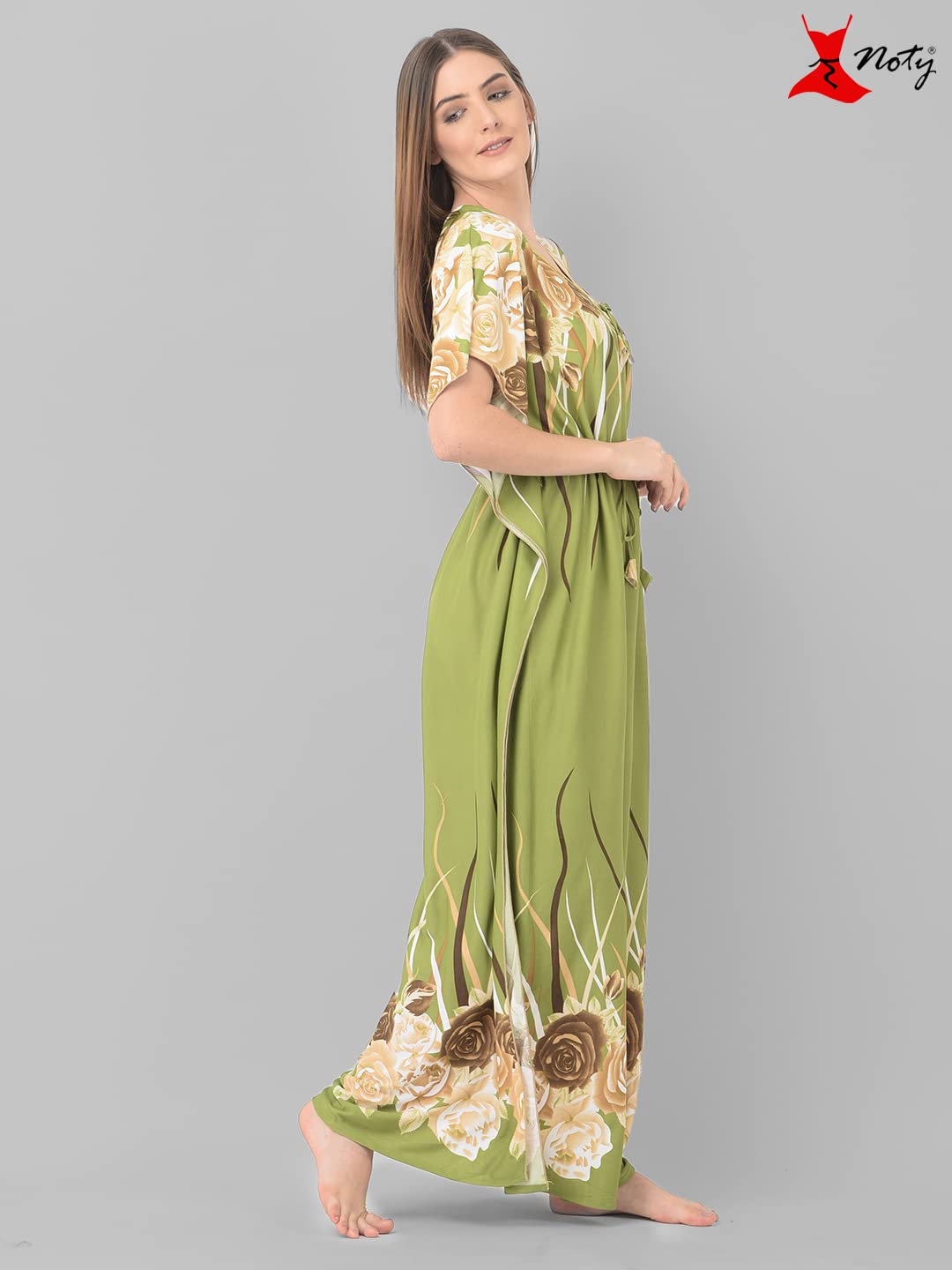 Noty ® Women's Kaftan Nighty | Printed Maxi | Sarena Fabric | Short Slevees Nightie | Nightgown for Girls & Women