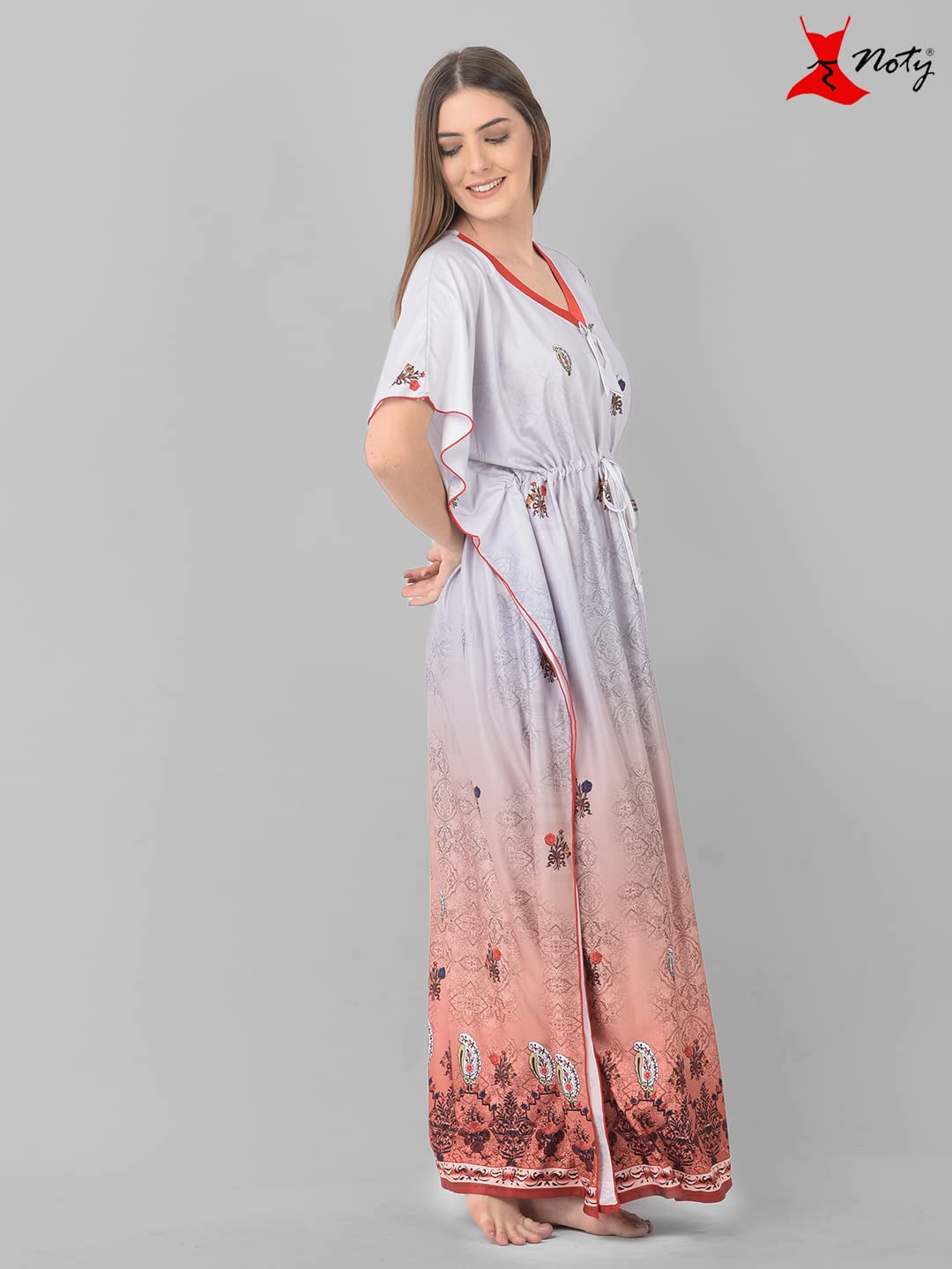 Noty ยฎ Women's Kaftan Nighty | Digital Print | Sarena Fabric | V Shaped Neck Nightwear | Nightdress for Girl