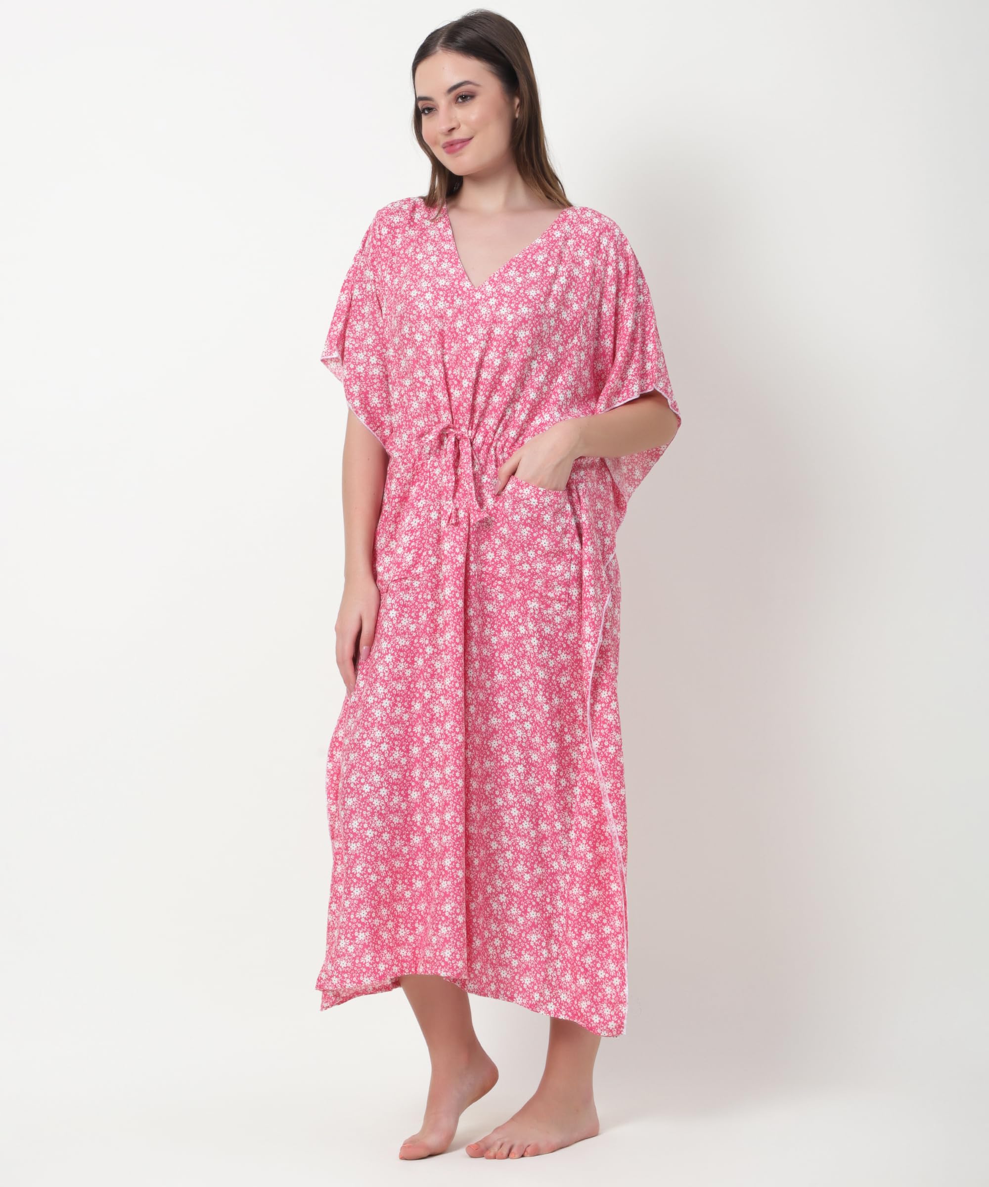 Noty® Women's-Printed Rayon Maternity & Nursing Kaftan with Both Side Zippers and Pockets | Soft & Breathable Feeding Nightwear Dress