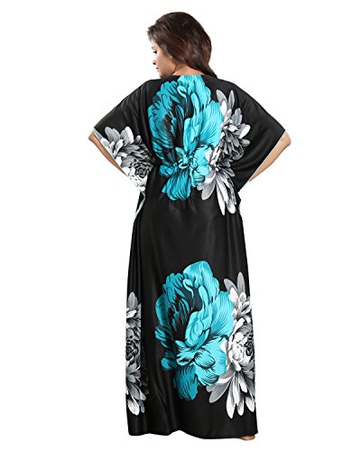 Noty Women's Kaftan Nighty | Serena Fabric | Floral Print Maxi | Short Sleeves | V Shaped Neck