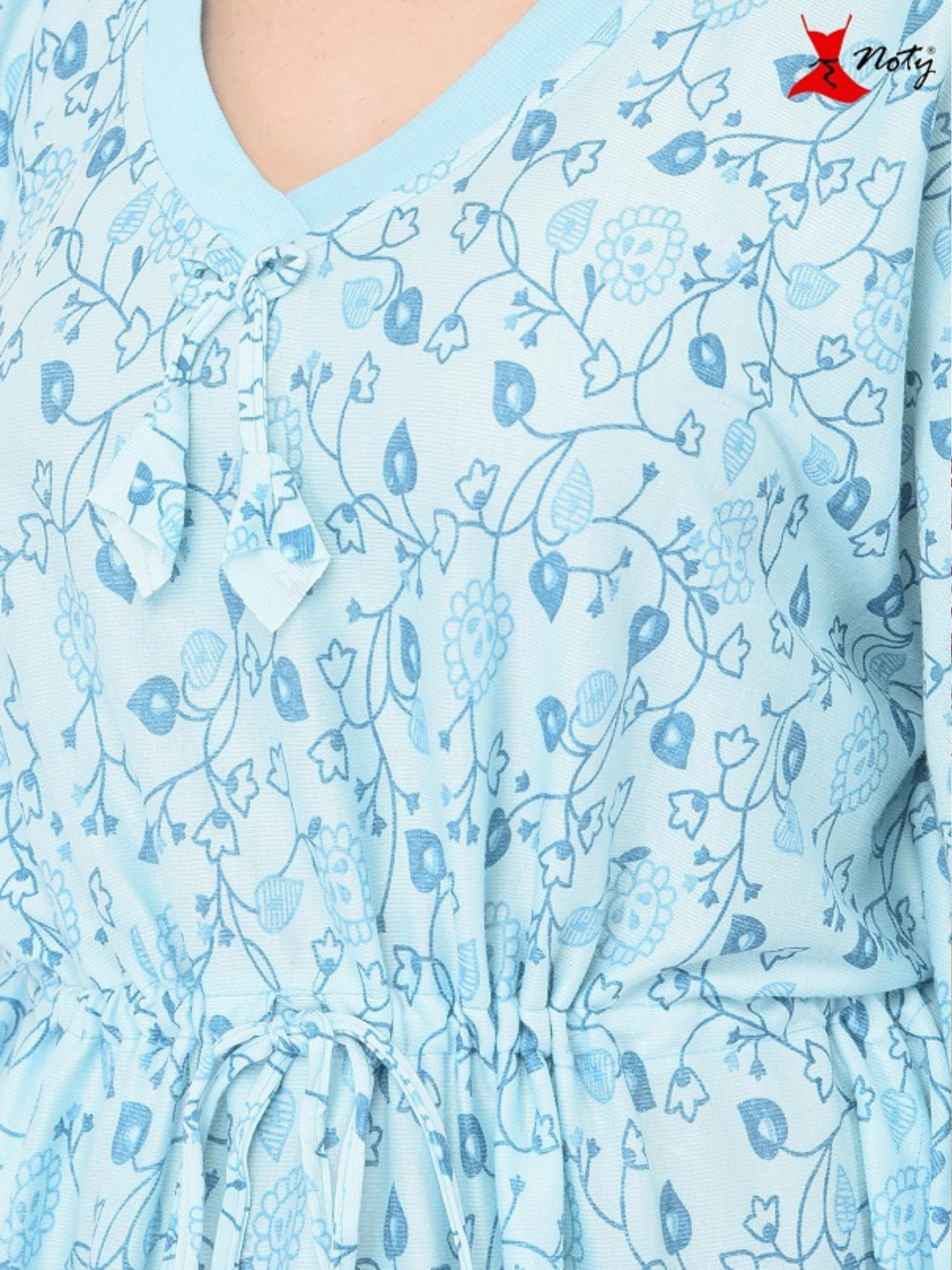 Noty Women's Soft Cotton Kaftan Maxi Nightgown Nighty Nightdress Nightwear -V-Neck- Floral