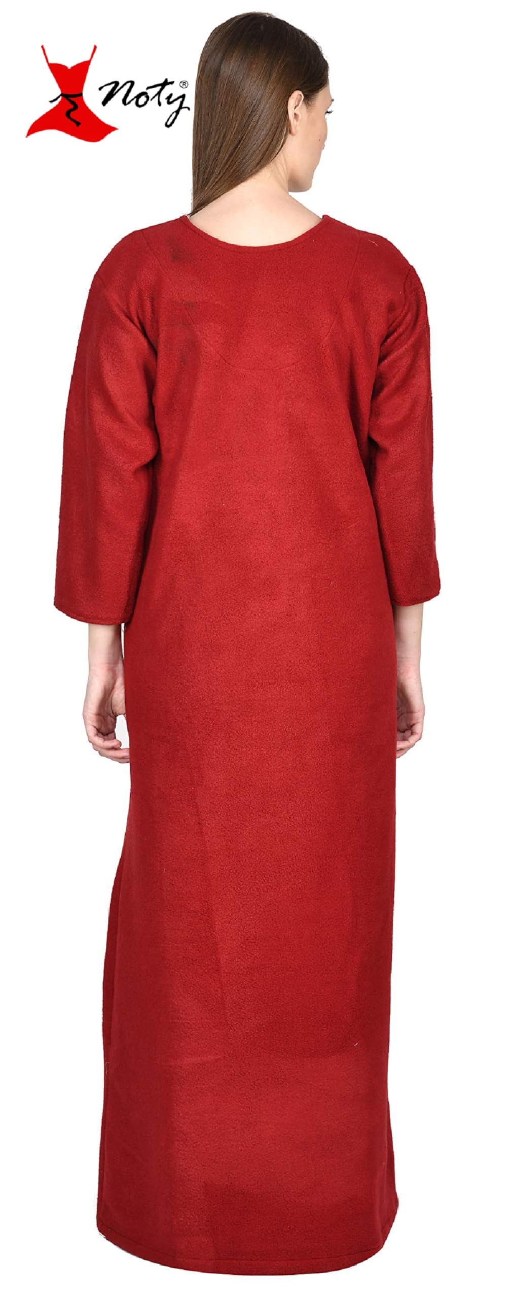 Noty Women Woolen Winter Fleece Nighty 3/4 Sleeve - Punch, Maroon, Deep Purple, Navy Blue