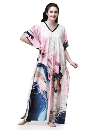 Noty ® Women's Kaftan Nighty | Digital Print | Sarena Fabric | V Shaped Neck Nightwear | Nightdress for Girl