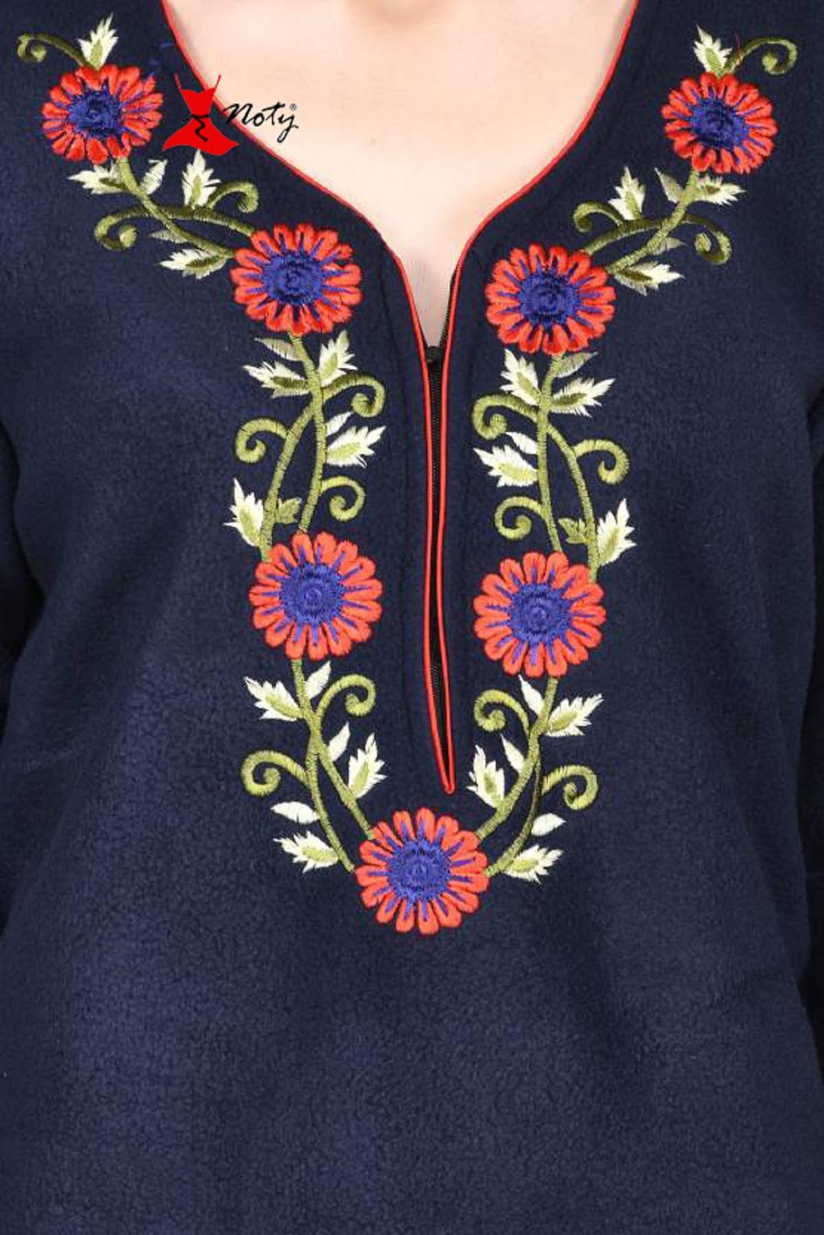 Noty Women Woolen Winter Fleece Nighty 3/4 Sleeve - Punch, Maroon, Deep Purple, Navy Blue