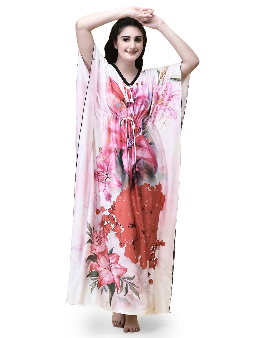 Noty ® Women's Kaftan Nighty | Digital Print | Sarena Fabric | V Shaped Neck Nightwear | Nightdress for Girl