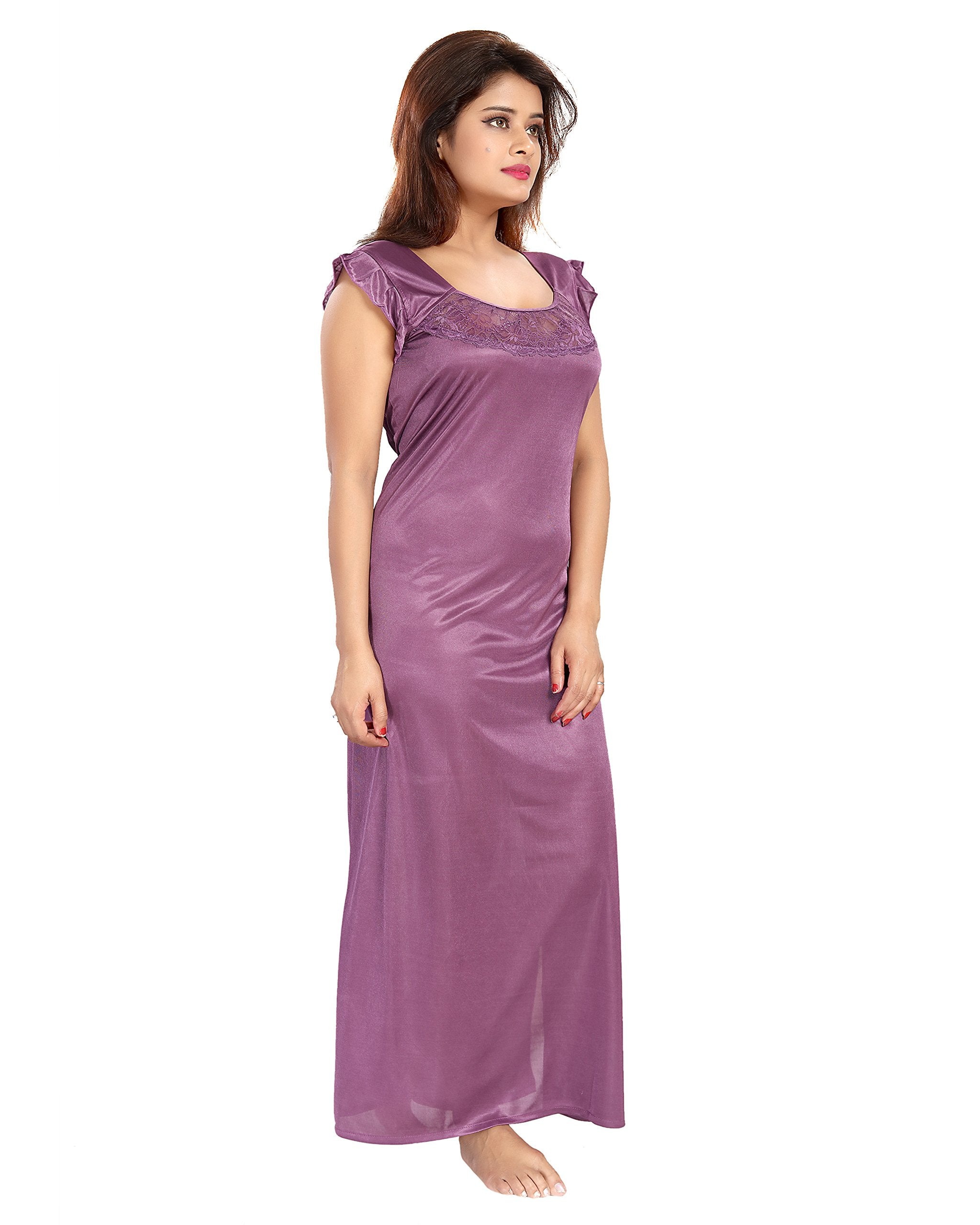 Noty ® Women's- 4 Pc- Nighty Set | Maxi | Robe |Gown- Satin Fabric- 4 Pc- Nighty with Robe and Night Suit
