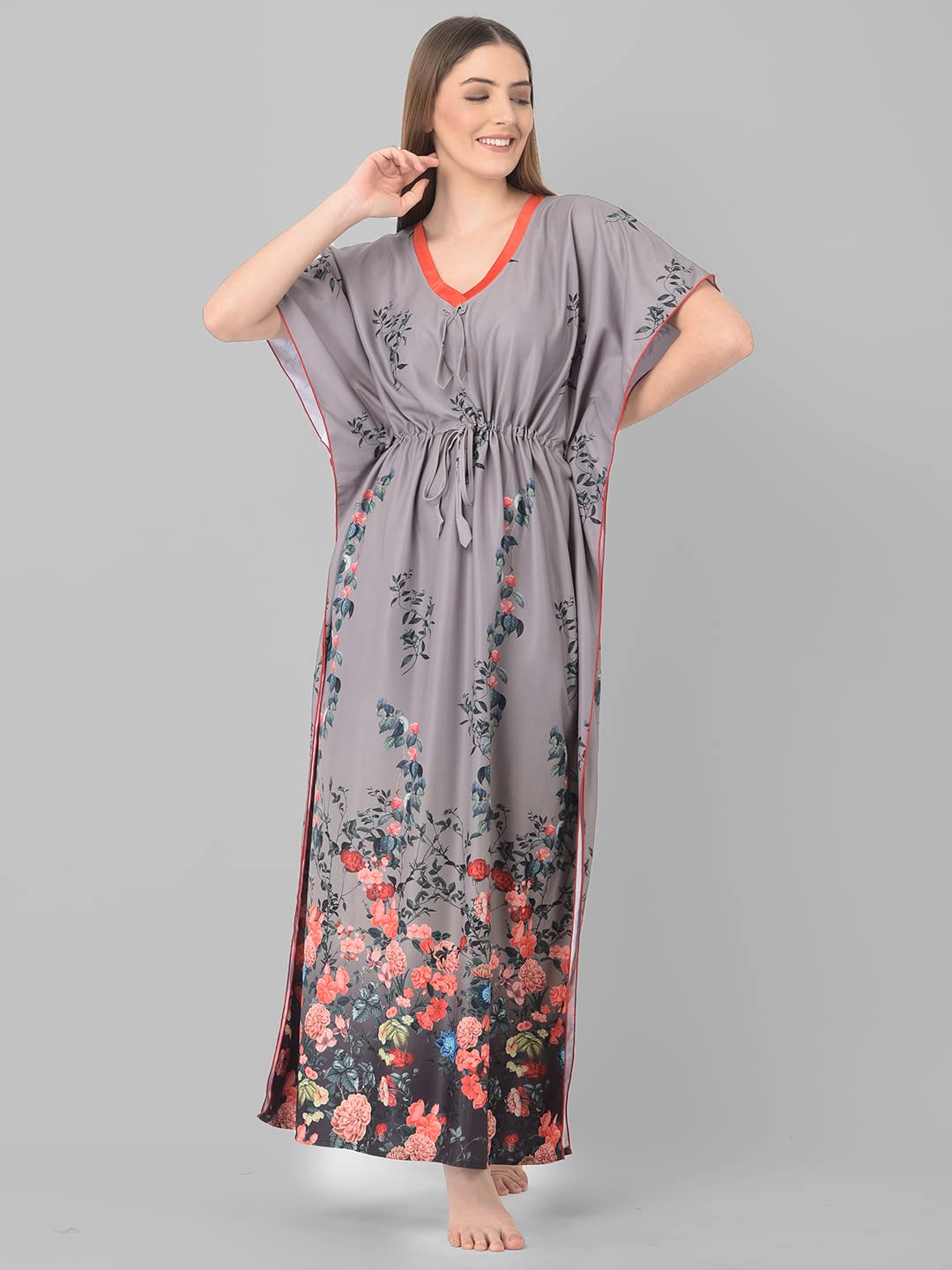 Noty ยฎ Women's Kaftan Nighty | Digital Print | Sarena Fabric | V Shaped Neck Nightwear | Nightdress for Girl