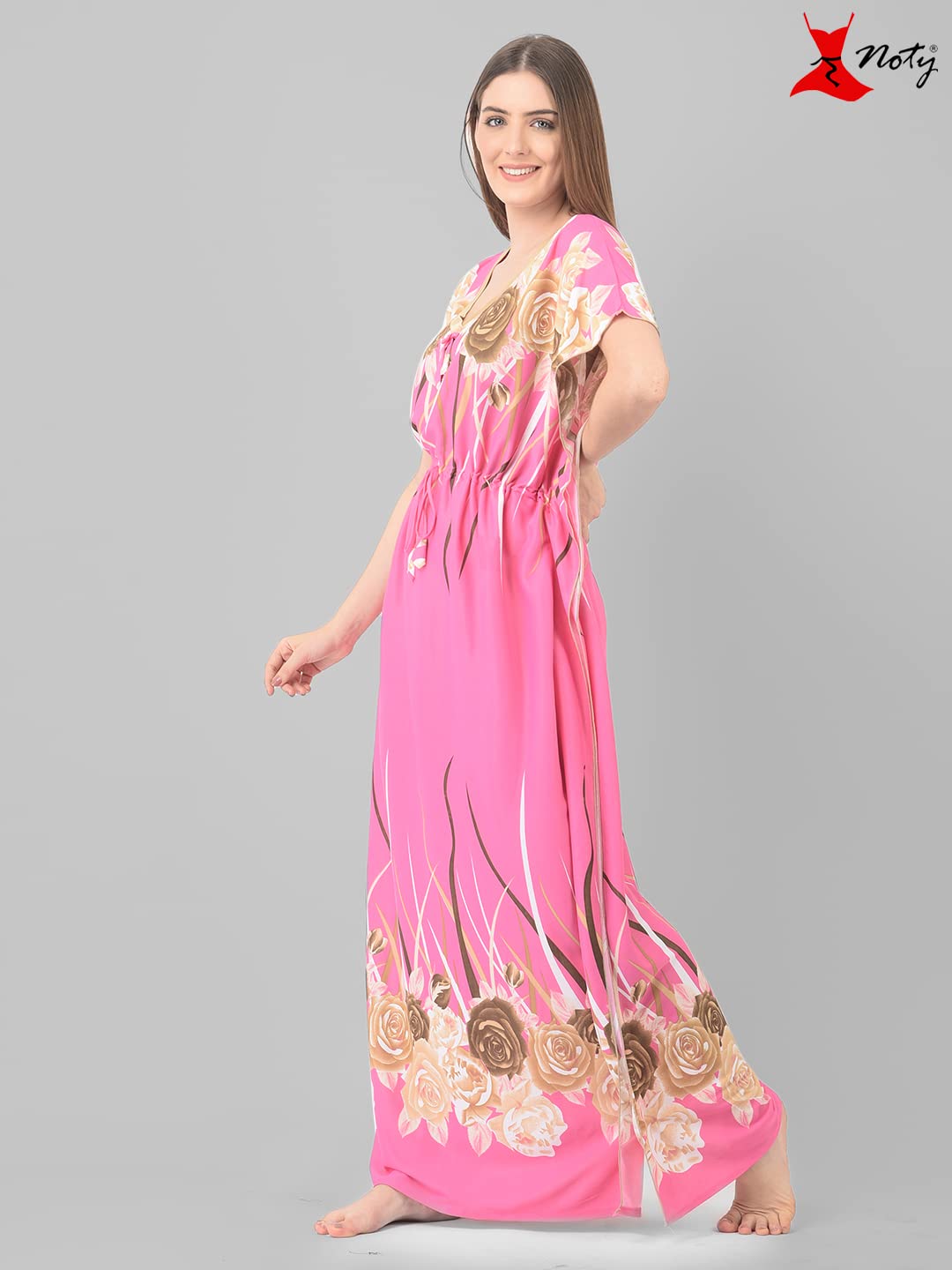 Noty ® Women's Kaftan Nighty | Printed Maxi | Sarena Fabric | Short Slevees Nightie | Nightgown for Girls & Women